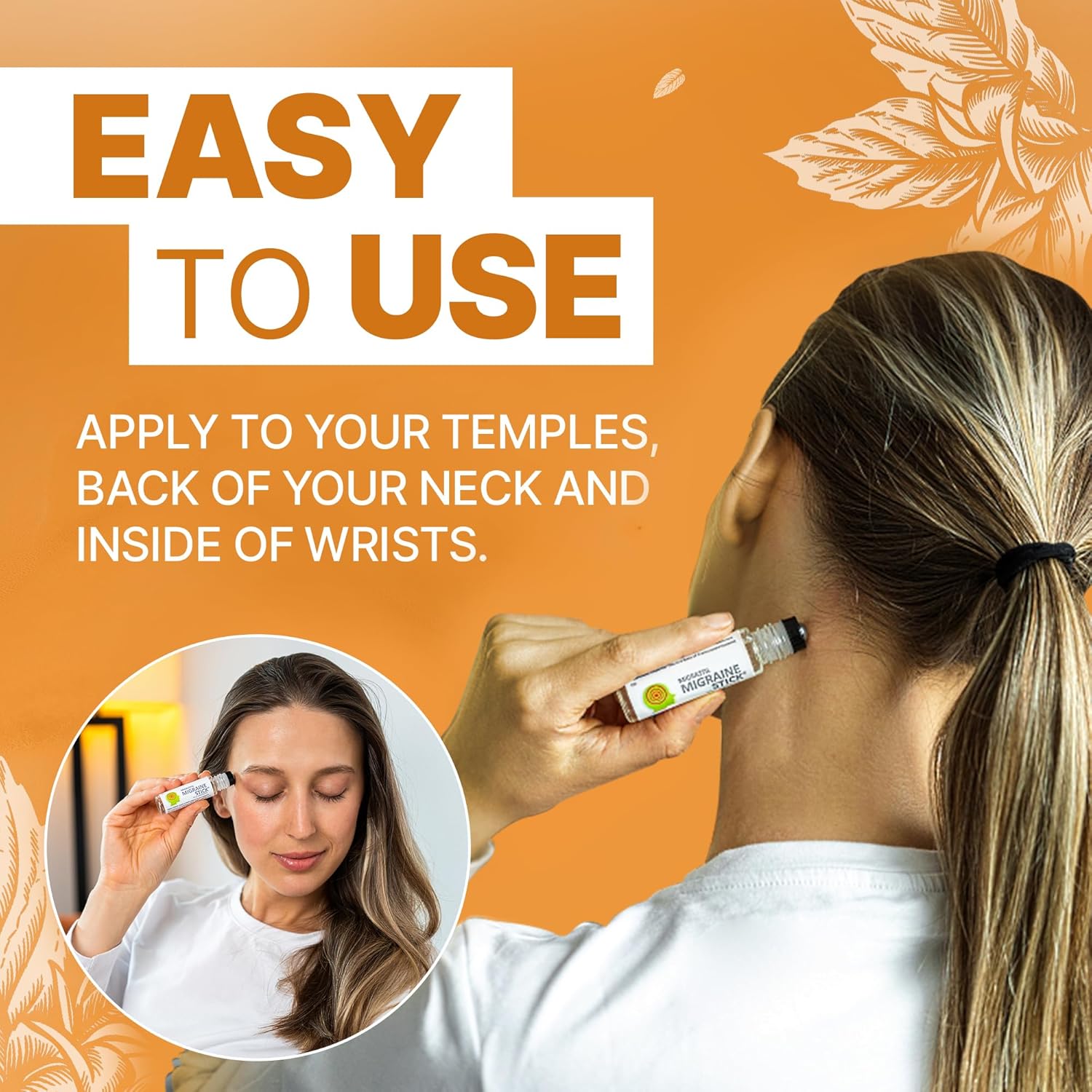 Basic Vigor Migrastil Migraine Stick Rollon - Fast Cooling Comfort for Your Head. Aromatherapy with Peppermint & Other Essential Oils. Metal Roller. Made in USA