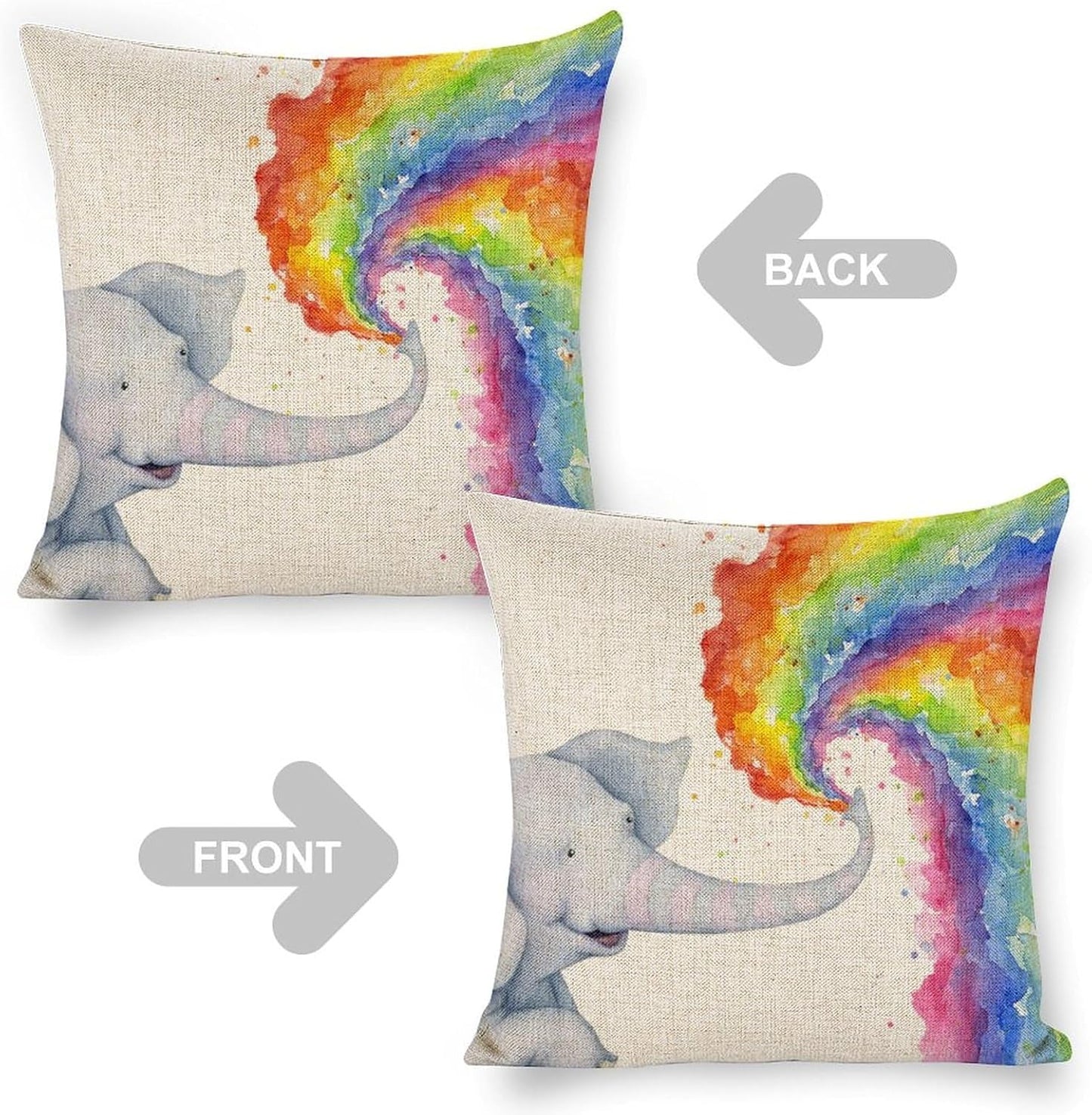 Elephant Gifts for Women Sprays Rainbow Throw Pillow Cover 18x18 Pillow Caese Home Decor Linen Pillowcase for Sofa Car Bedroom Cushion Cover