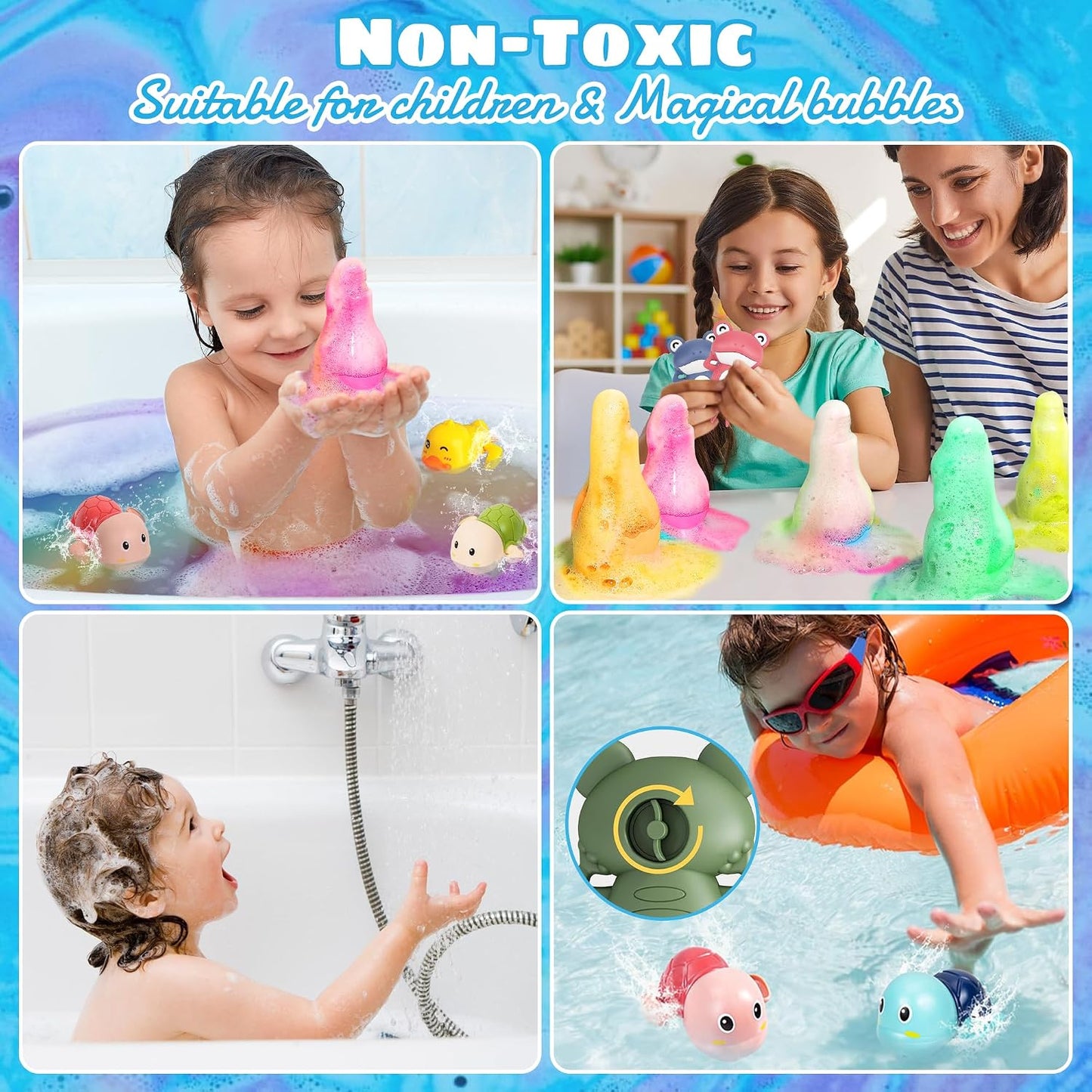 Magic Potion Bath Toy for Kids, 6 Bottles Color Fizz Science Kit with 2 Surprise Toys, Fun Pour & Play Bath Bomb Set for Boys Girls