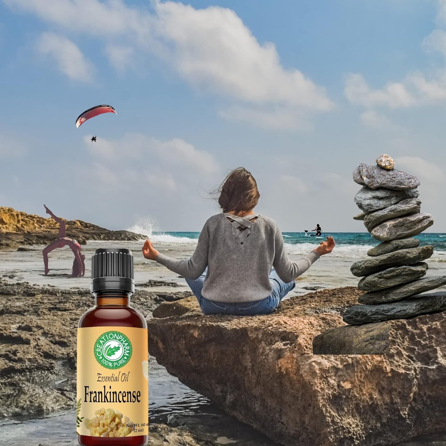 Creation Pharm Frankincense Essential Oil 2 oz Therapeutic Grade 100% Pure Aceite esencial de incienso Premium Olibanum Aromatherapy for Spa Diffuser Office Home Economy Size