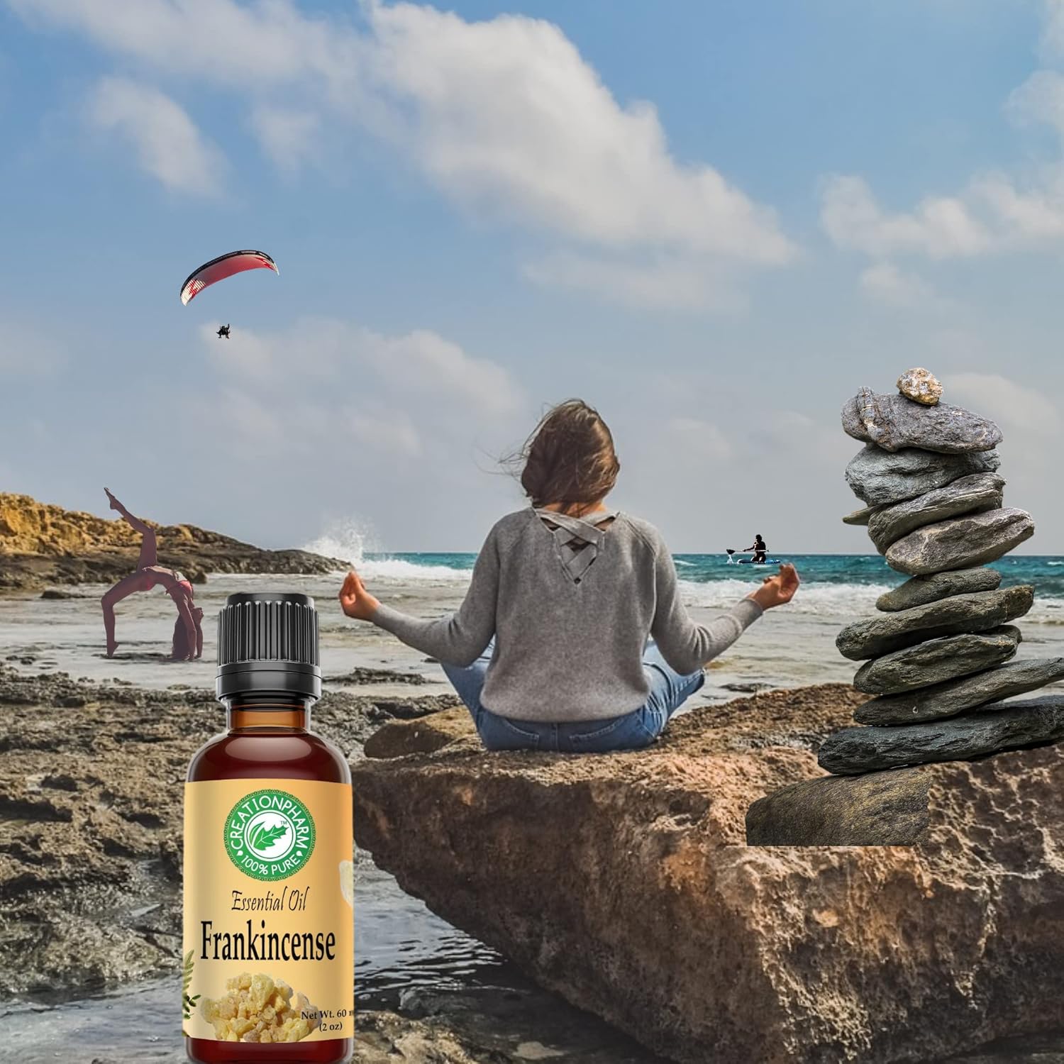 Creation Pharm Frankincense Essential Oil 2 oz Therapeutic Grade 100% Pure Aceite esencial de incienso Premium Olibanum Aromatherapy for Spa Diffuser Office Home Economy Size