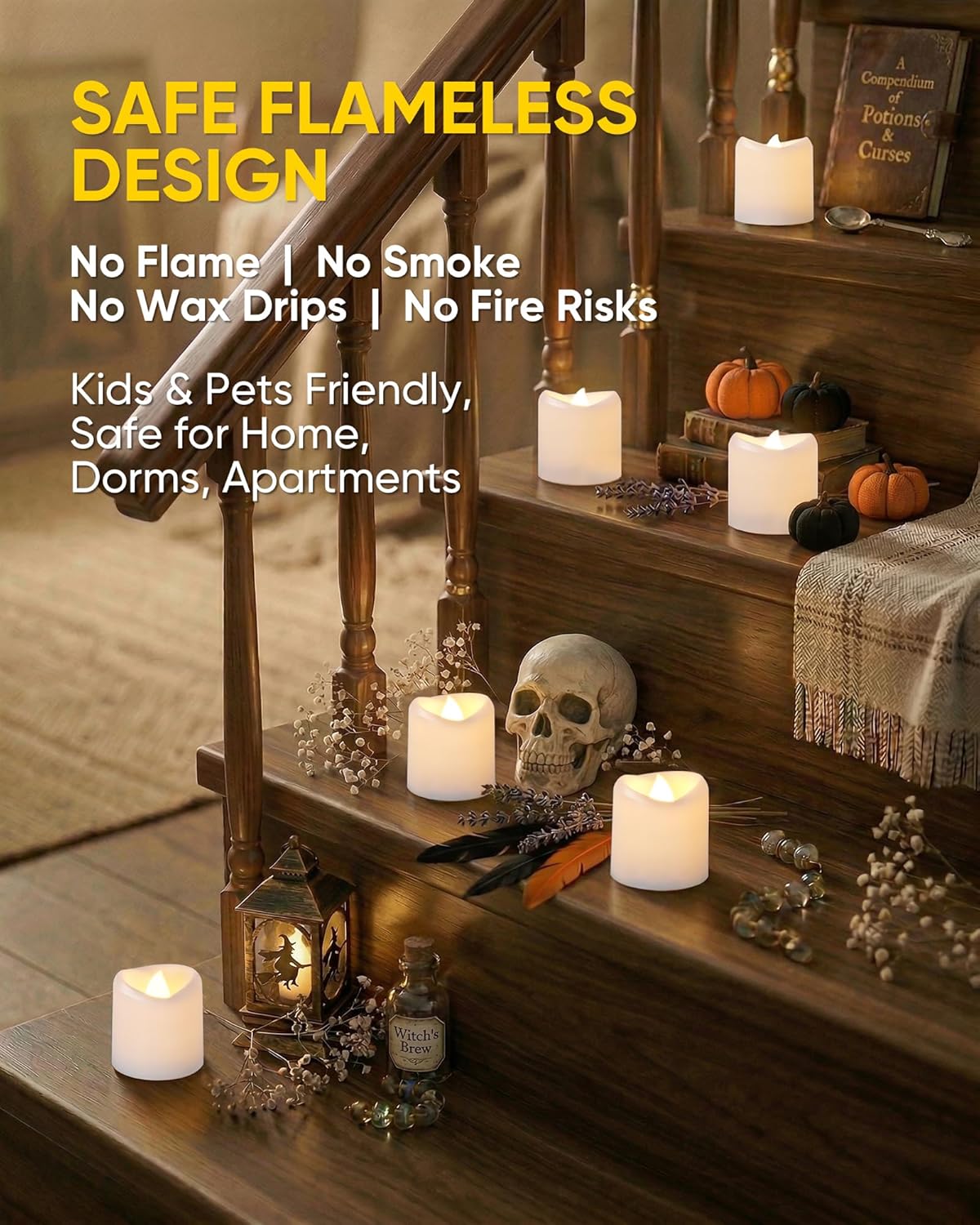 LED Votive Candles, Flameless Tea Lights Battery Included, 100 Hours Long Lasting, Warm White, 1.5” Dia x 1.6” H, Electric Fake Candles for Wedding Party Festival Decor-White Base, 24 Pack