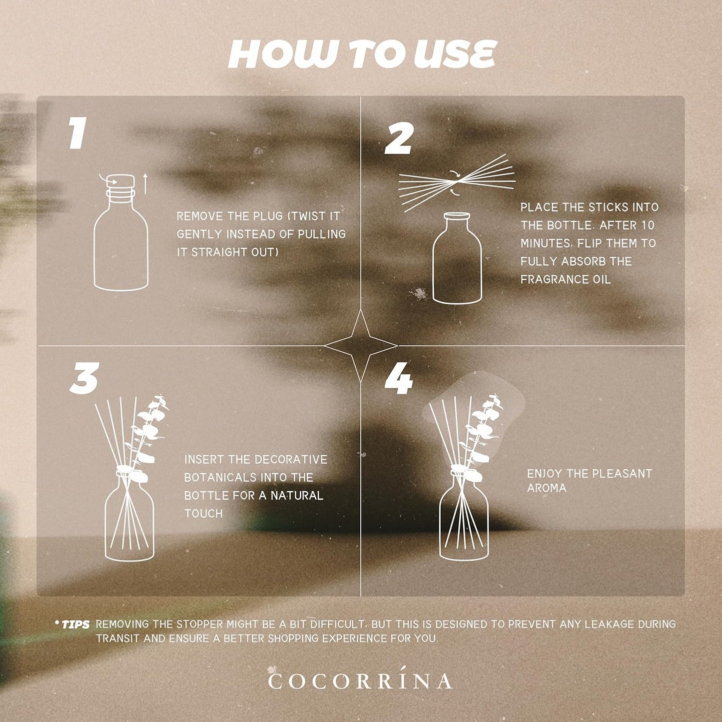 COCORRÍNA Fig Blossom Reed Diffuser – 6.76 oz Essential Oil with 8 Reeds & Real Eucalyptus Sticks, Home Fragrance for Bedroom or Bathroom Décor