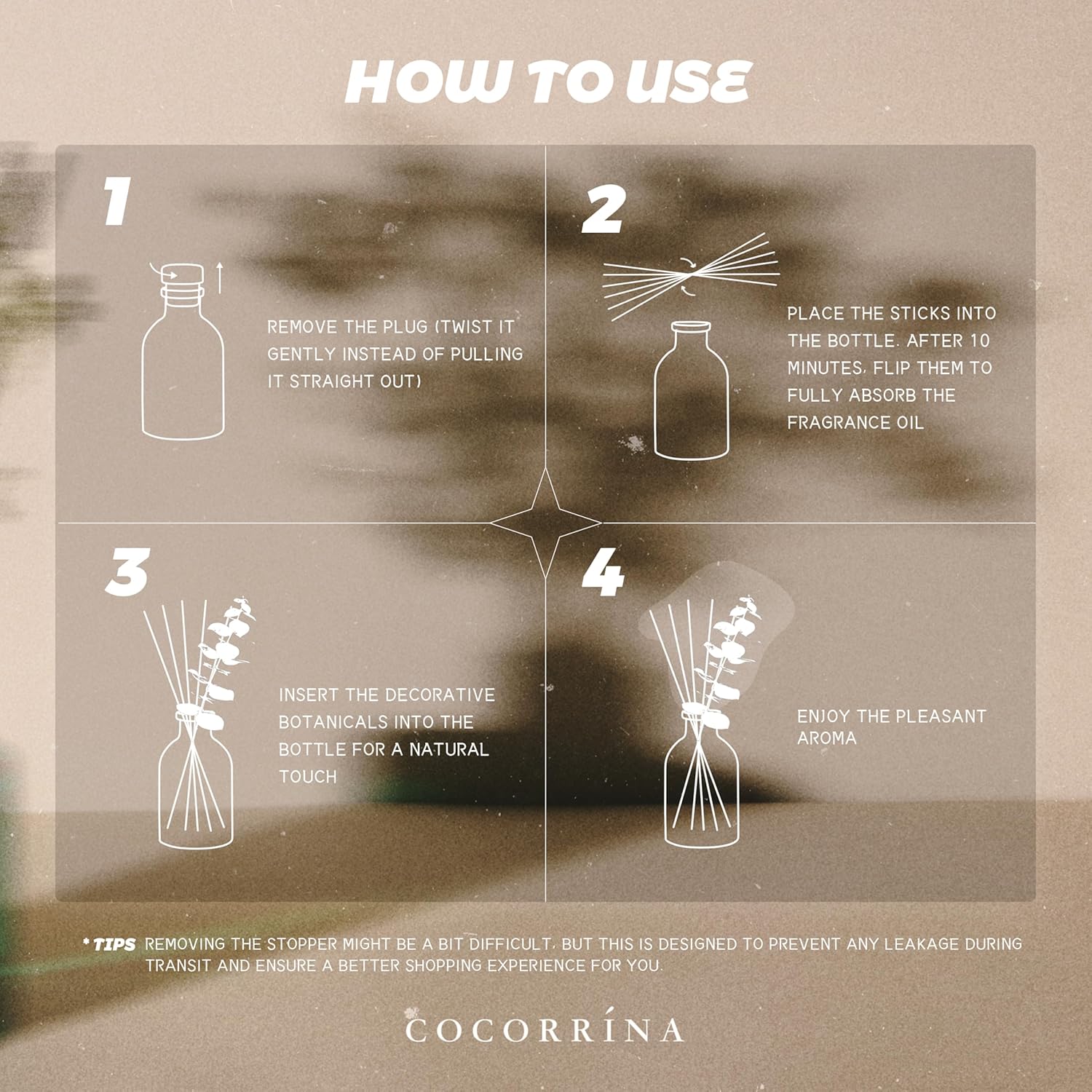 COCORRÍNA Fig Blossom Reed Diffuser – 6.76 oz Essential Oil with 8 Reeds & Real Eucalyptus Sticks, Home Fragrance for Bedroom or Bathroom Décor
