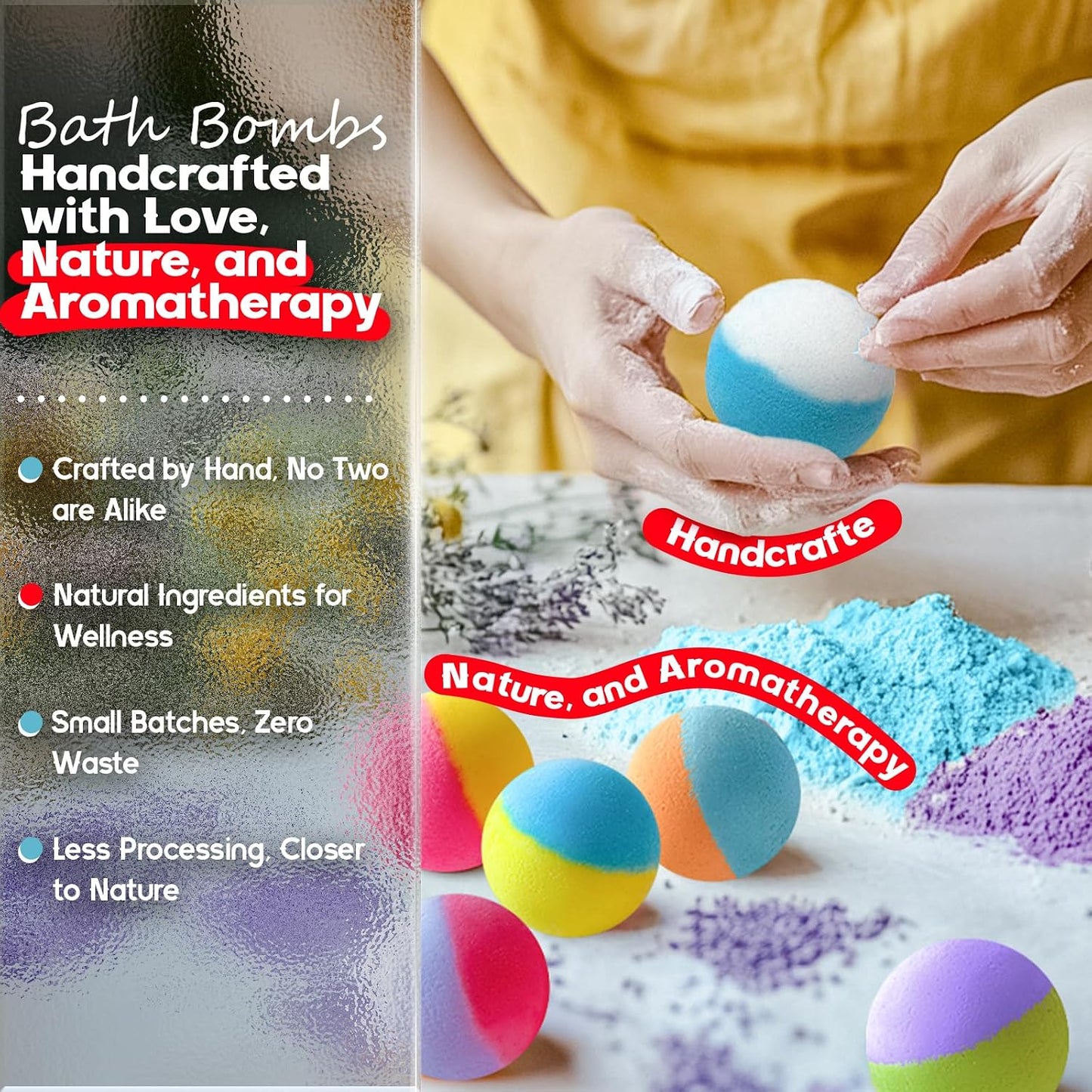 64 Pack Natural Bath Bombs Bulk Set – 8 Scents, Organic Ingredients, Long-Lasting Bubbles, Relaxing Gifts for Women & Men, Self-Care, Birthday, Christmas & Stocking Stuffers
