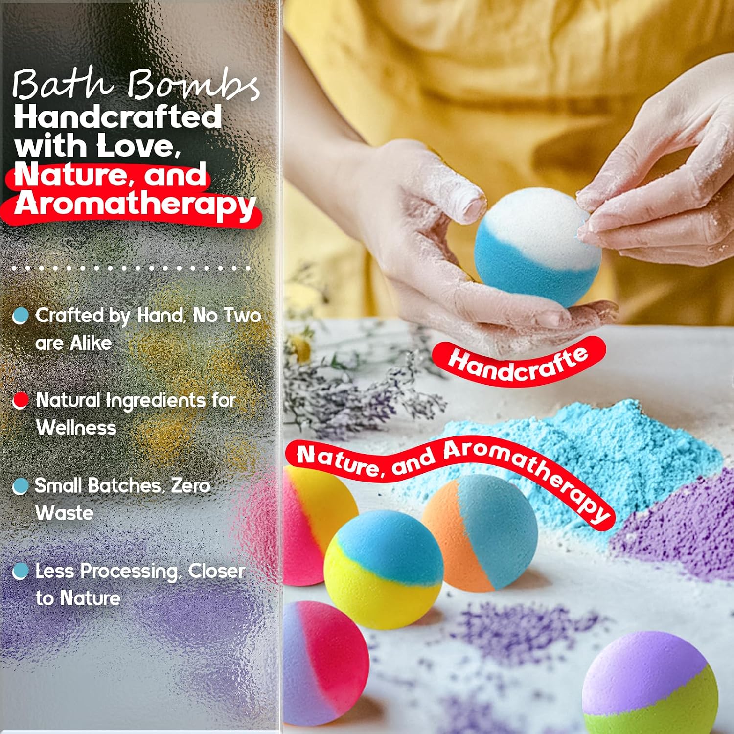 64 Pack Natural Bath Bombs Bulk Set – 8 Scents, Organic Ingredients, Long-Lasting Bubbles, Relaxing Gifts for Women & Men, Self-Care, Birthday, Christmas & Stocking Stuffers