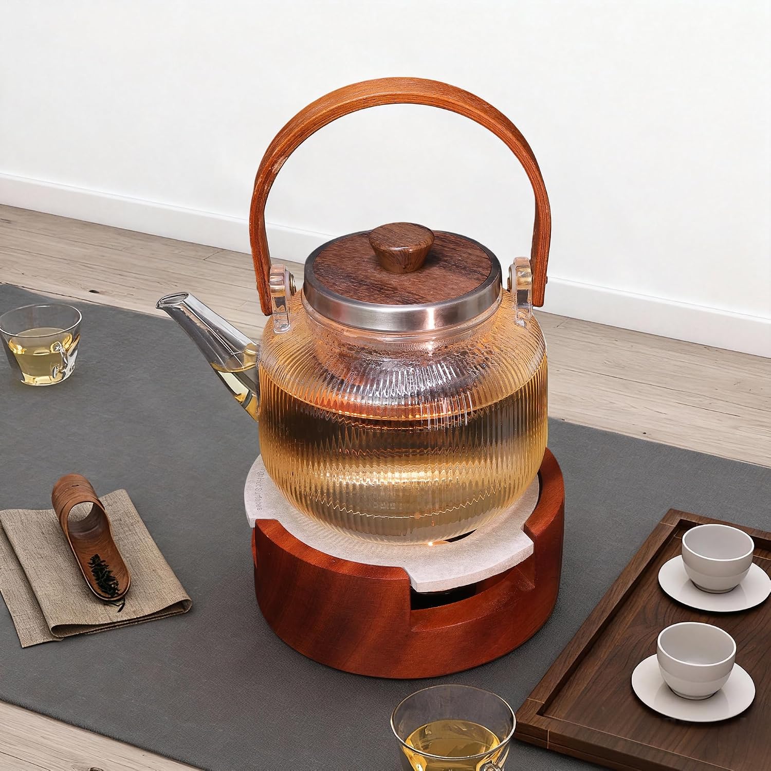 Teapot and Food Warmer, Portable Food Warmer for Camping and Traveling, Upgrade to 3 Candles to Increase The Heat, Ideal for Winter Tea Gathering