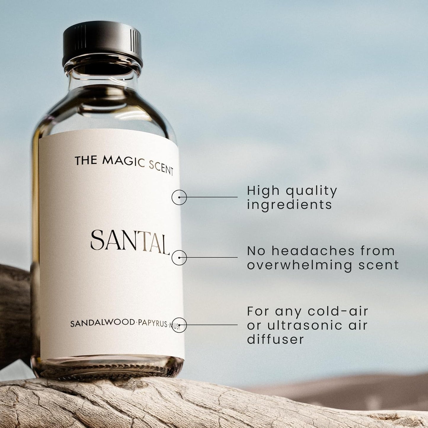 The Magic Scent Santal Fragrance Oil - Diffuser Oil Scent - Santal Aroma Diffuser Oils - Luxury Scents for Home - Sandalwood Oil - 4 fl oz, 120 mL
