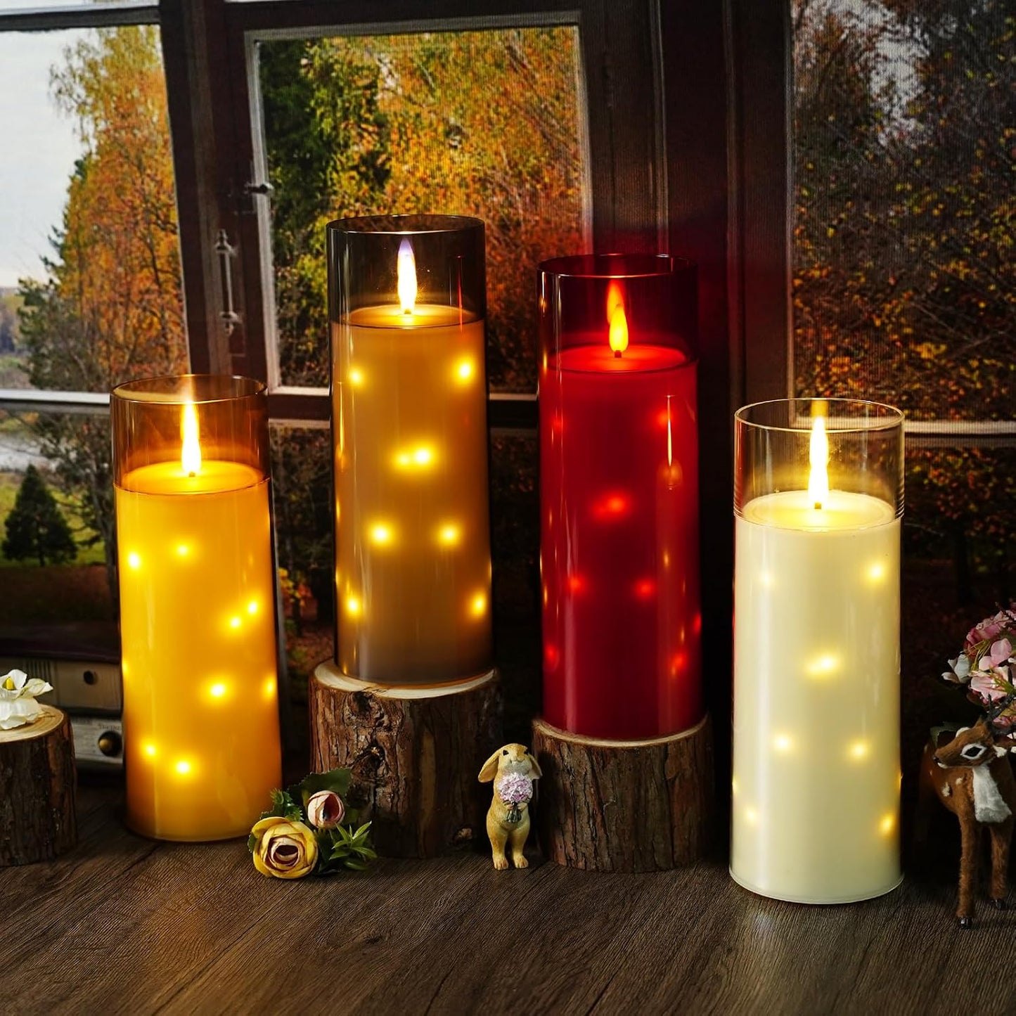 kakoya 11" x 4" Large Outdoor Waterproof Flameless LED Candles with Remote and Timer,Acrylic Pillar Candles Battery Operated with Embedded Star String for Porch,Patio,Outdoor Decor,Set of 2(Red)
