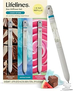 Lifelines Pen Diffuser Set, Candy Store 3-Pack - 1mm Black Ballpoint Pens with Scented Essential Oil Blends – Aromatherapy Diffuser & Sensory Immersion Diffuse Aroma As You Write