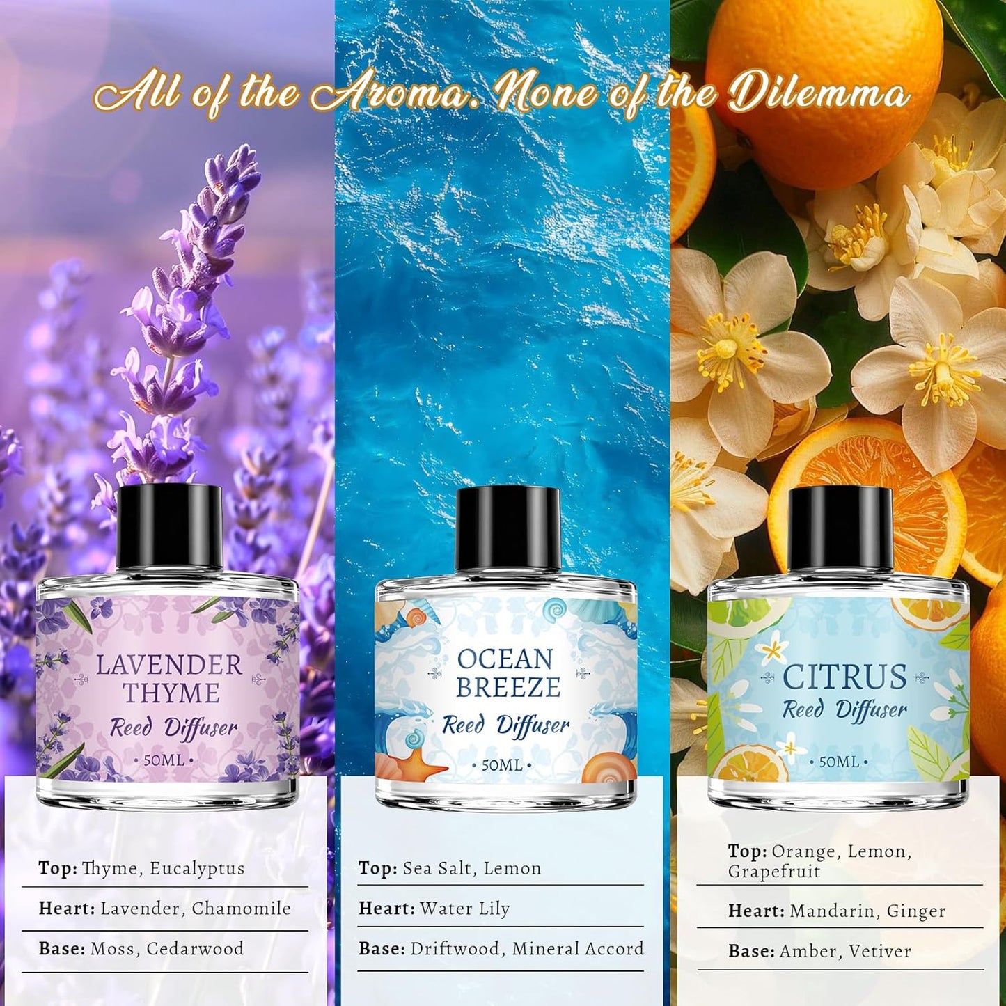 6 Pack Reed Diffuser Sets, Essential Oil Reed Diffusers for Home with 24 Sticks, Long Lasting Scent, Gift Ready Fragrance Diffuser for Bedroom, Bathroom, Office, Home Decor (1.69oz Each)