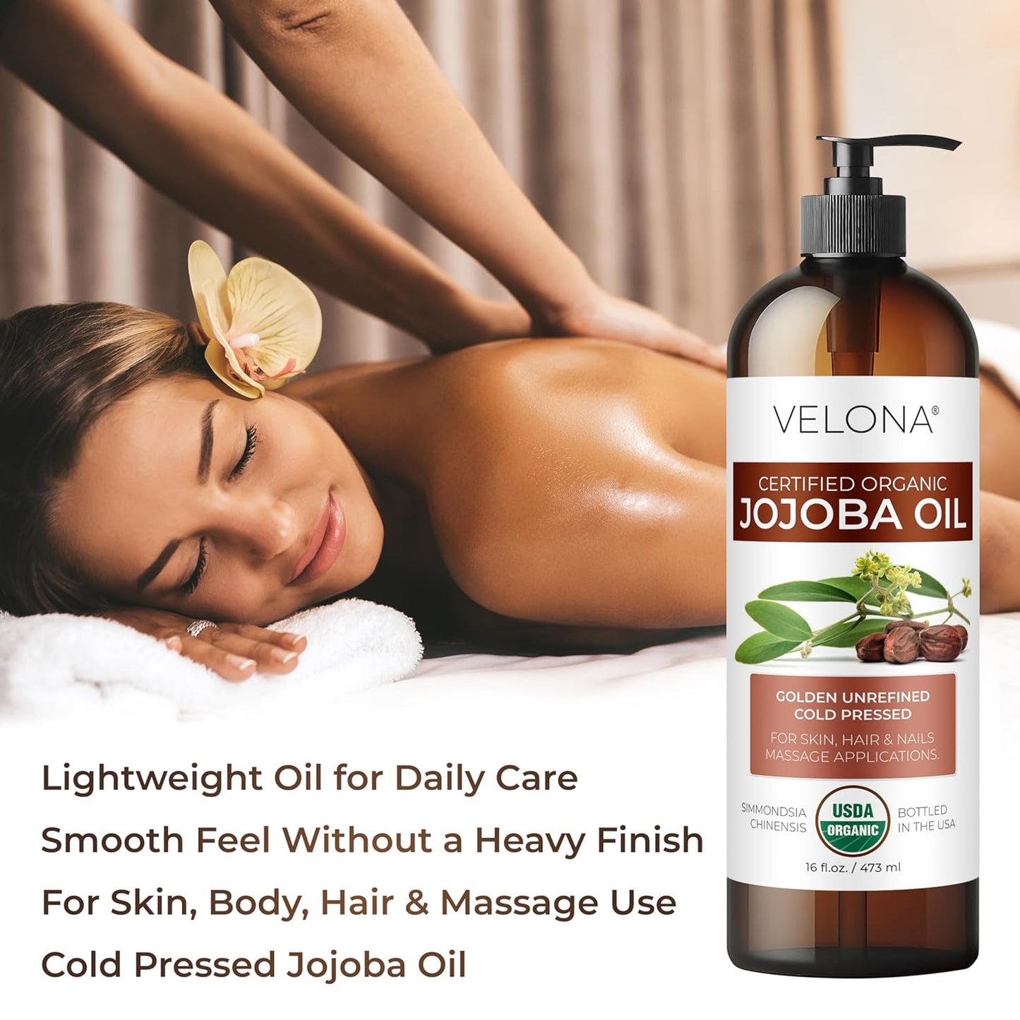 velona Jojoba Oil USDA Certified Organic - 32 fl oz (With Pump) | 100% Pure and Natural | Golden, Unrefined, Cold Pressed, Hexane Free | Moisturizing Face, Hair, Body, Skin Care
