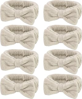 Semato Bachelorette Party Favor Set - Bride and Bridesmaid Spa Headbands, Skincare Head Bands for Women, Cute Bow Party Supplies (Light Coffee)