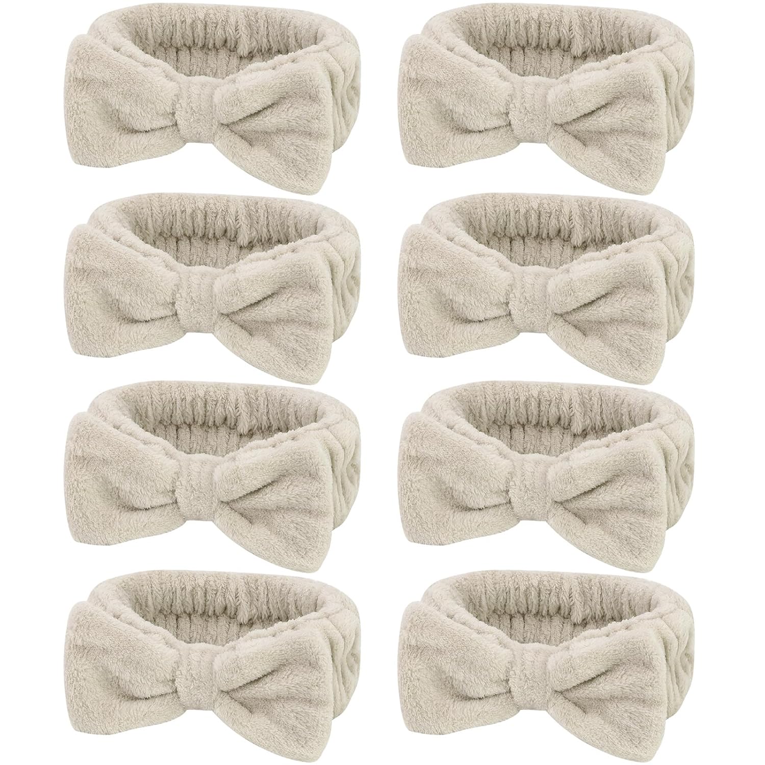 Semato Bachelorette Party Favor Set - Bride and Bridesmaid Spa Headbands, Skincare Head Bands for Women, Cute Bow Party Supplies (Light Coffee)