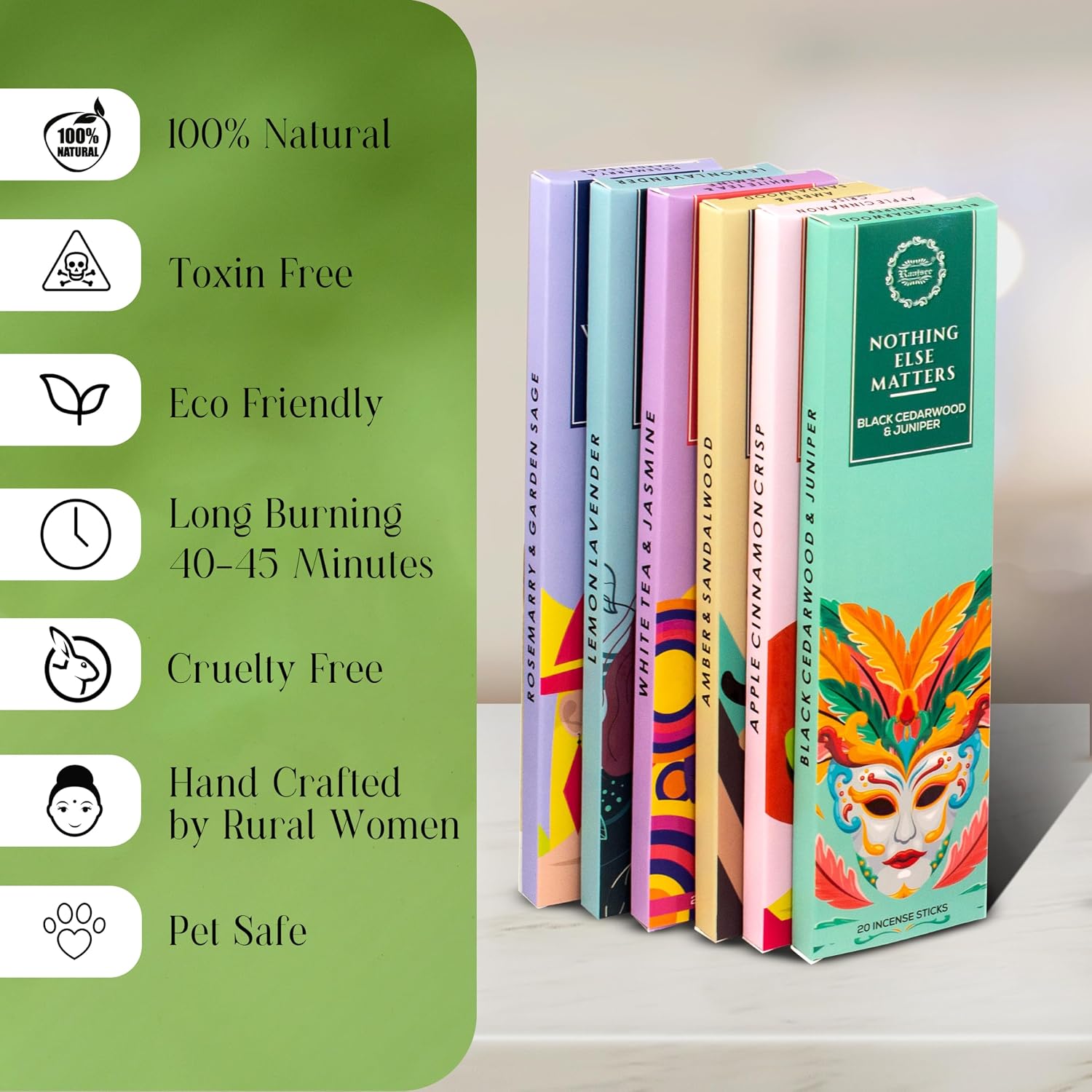 Raajsee Natural Incense Sticks Variety Pack with Incense Stick Holder, Pack of 6 Organic Insence Sticks,120 Inscents-Sticks, Meditation Gifts for Spiritual Cleansing - Organic Incense Sticks Non Toxic