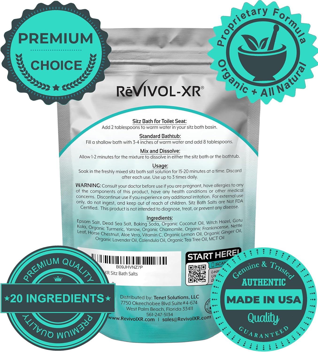Sitz Bath for Hemorrhoids Soothing 20-in-1 Salts Mix + E Oils, 15 Soaks Concentrate for Toilet Seat Basin
