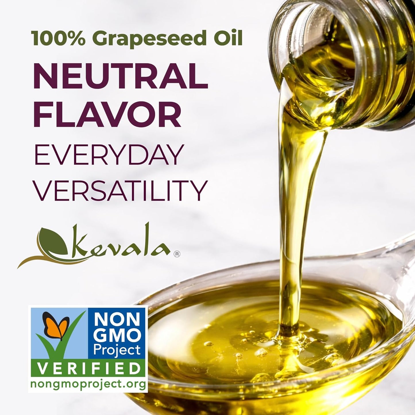 Kevala Grapeseed Oil | Non-GMO Expeller Pressed Grape Seed Oil for Cooking, Rich in Antioxidants, Skincare & Hair, Multipurpose Beauty Oil, High Smoke Point Oil – 128 Fl Oz | 1-Pack