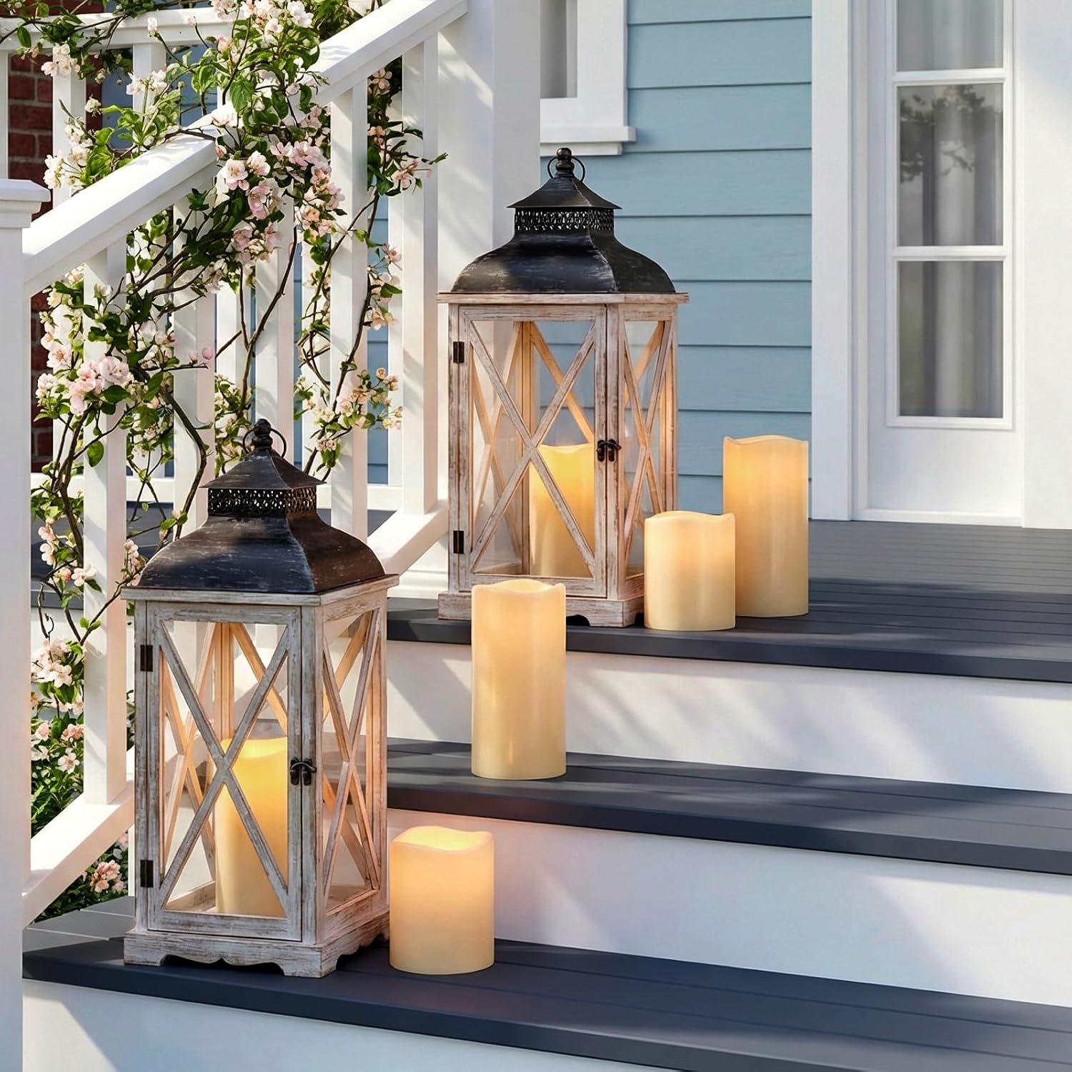 6" 8" 10" x 5" Waterproof Extra Large Outdoor Flameless Candles Battery Operated LED Flickering Pillar Candles with Remote and Timer for Indoor Outdoor Lanterns, Long Lasting, Ivory, Set of 3