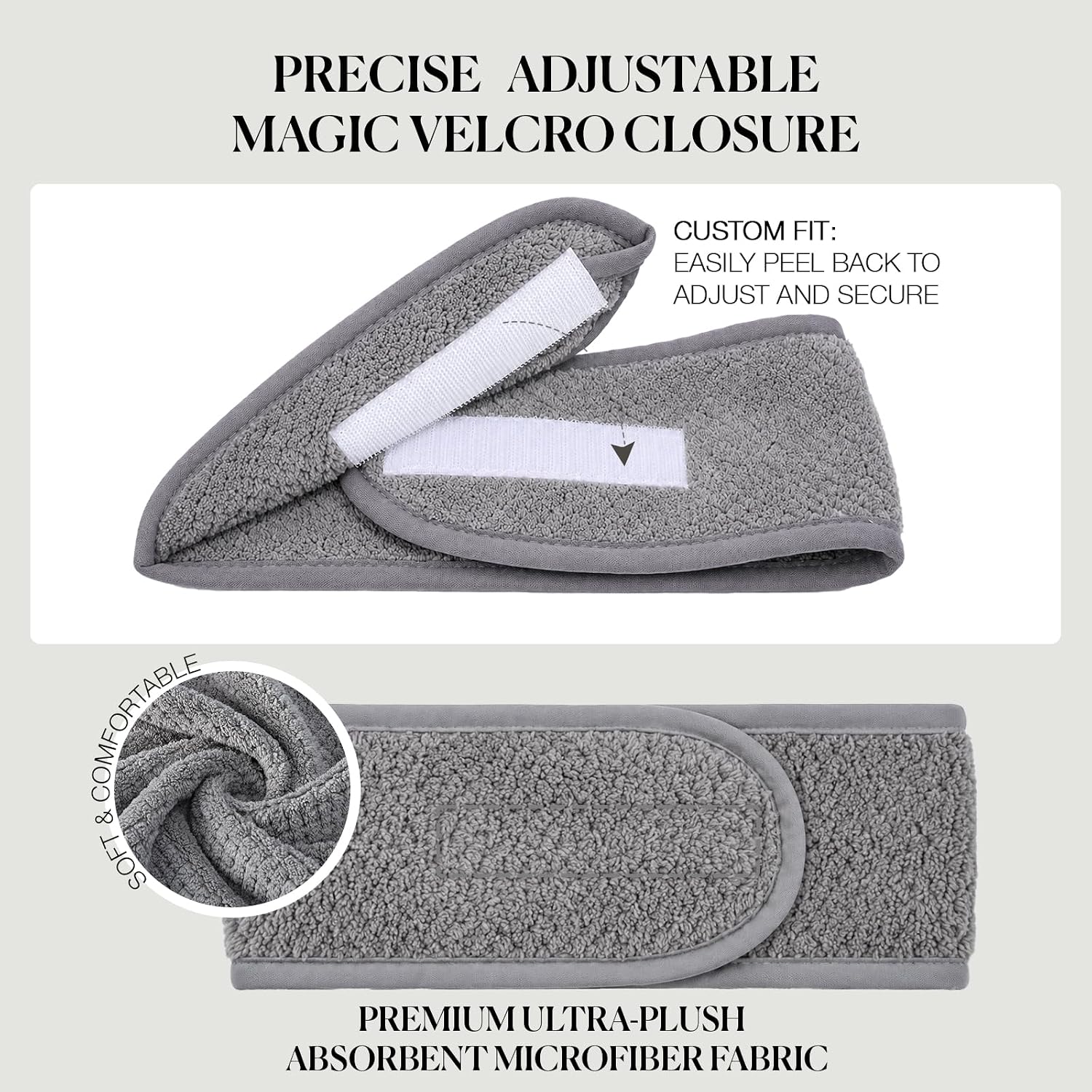 4PCS Extra Long Spa Headband for Women Adjustable Terry Cloth Skincare Headband Stretch Towel Head Wrap for Bath, Makeup Facial Mask（White+Grey+Khaki+Pink）