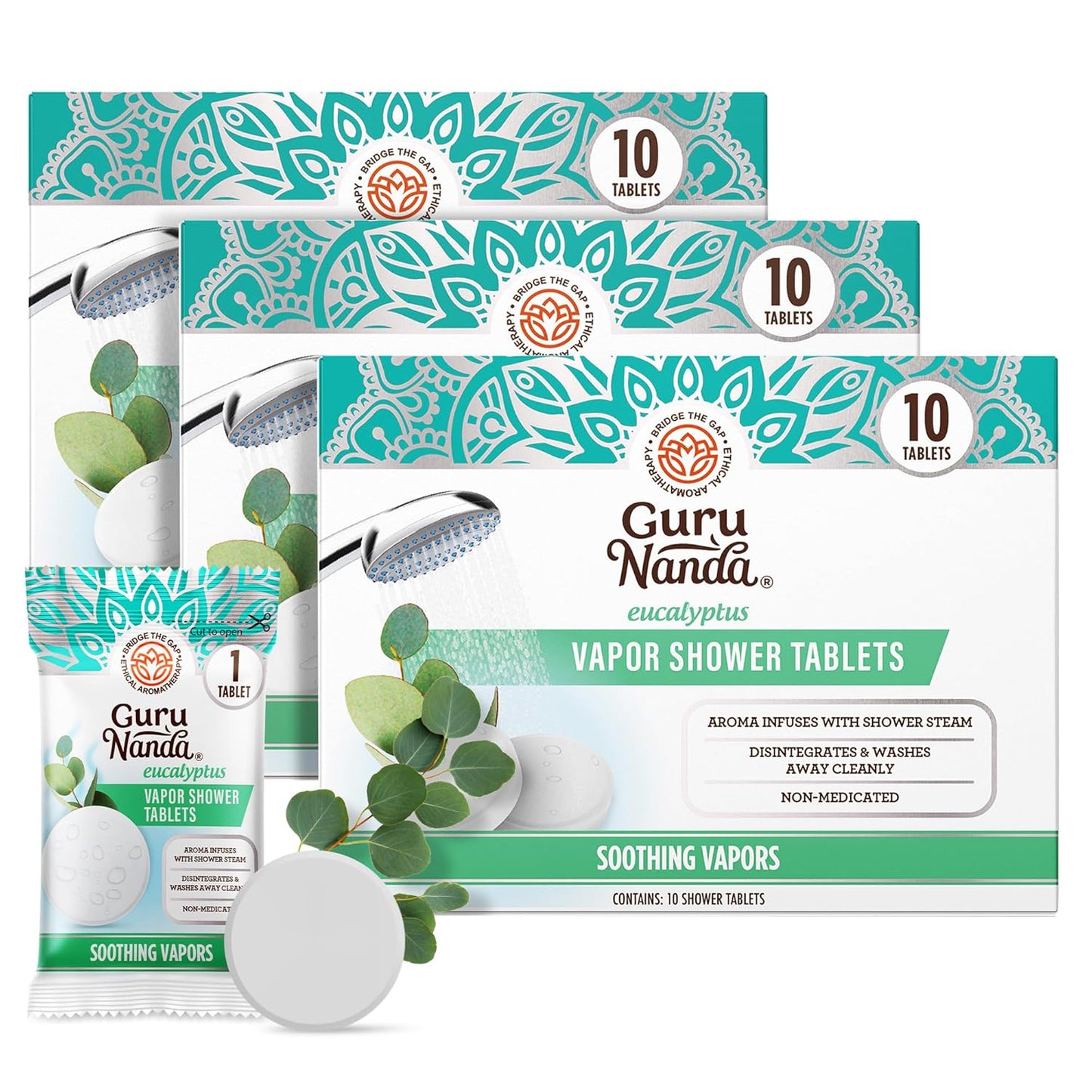 GuruNanda Eucalyptus Vapor Shower Tablets, Clean-Dissolving Aromatherapy Shower Steamers with Eucalyptus & Menthol, Promotes Relaxation, Ideal for Gifting, 30 Count