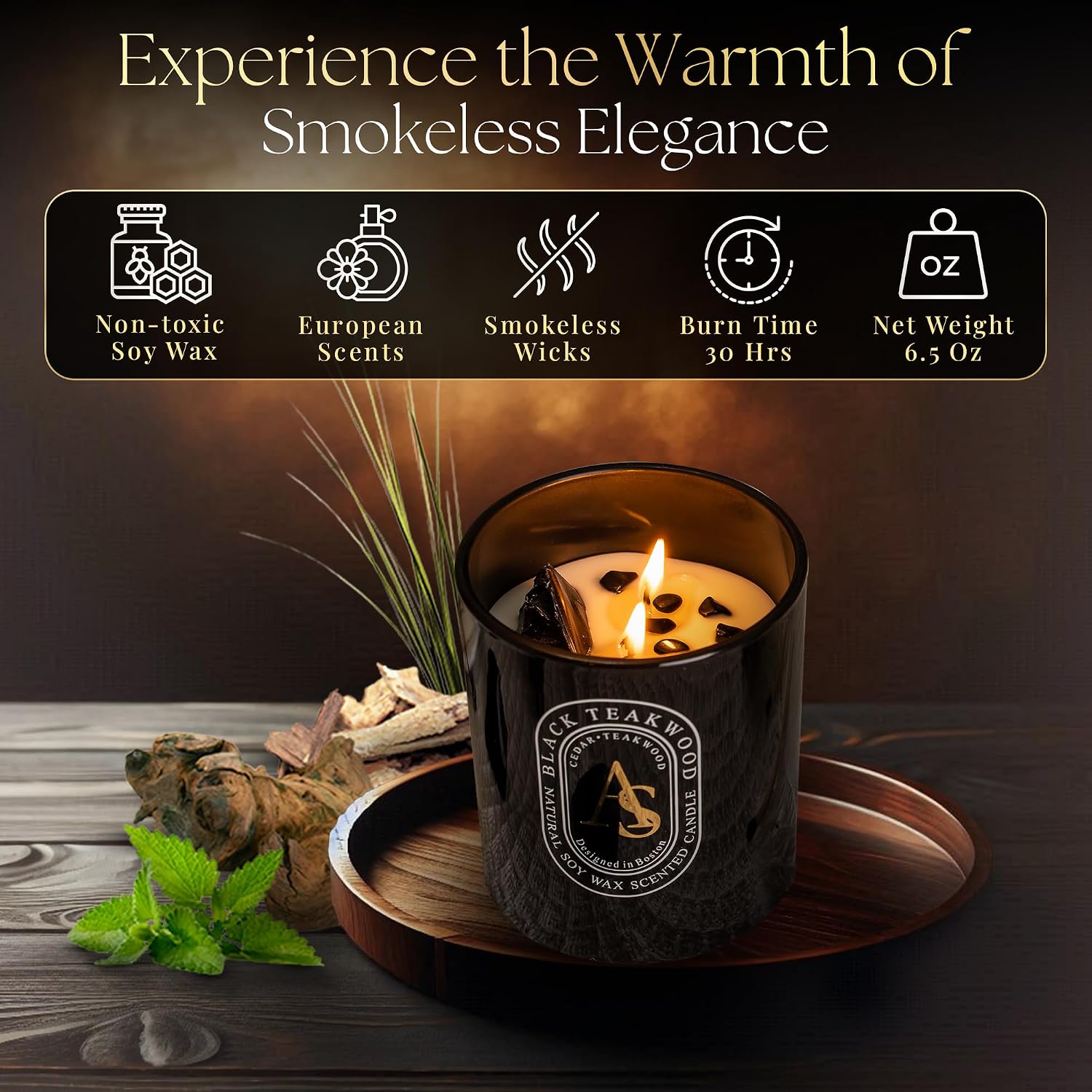 Scented Candle for Men with Luxurious Obsidian Bracelet, Teakwood for Home Scented, Hand-Poured Natural Soy Wax, Stress Relief Masculine Gift for Men, Dad, Boyrfriend, Powerful Manifestation Crystals