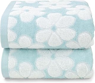 Cotton Towels for Bathroom Decor with Floral Jacquard, Super Soft and Absorbent Bath Towel Set of 2, Large Size 27.5x55 Inches