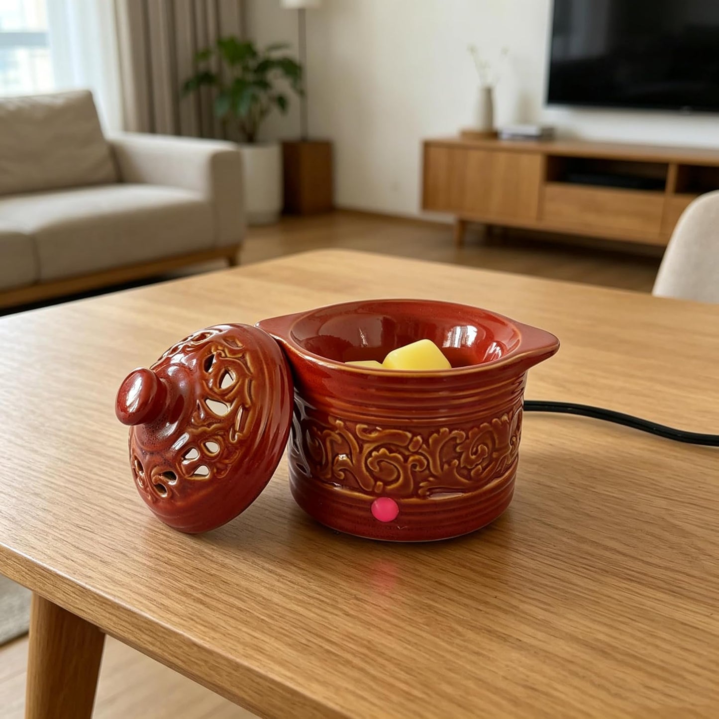 Hosley Red Electric Potpourri Warmer 5.5" High. Ideal Gift for Wedding, Special Occasions, Spa, Aromatherapy, Reiki, Meditation Settings and Home Office. O3