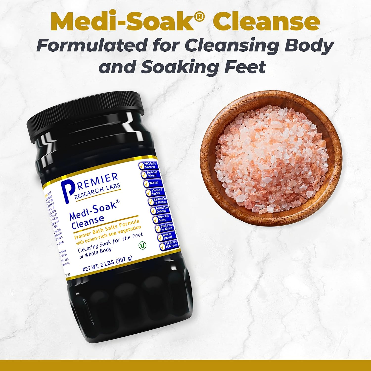 Premier Research Labs Medi-Soak - Bath Salts for Foot and Body Soak, Sea Salt Bath for Women and Men, Relaxing Mineral Bath Soak, Gentle Exfoliant, Organic, Vegan, No Added Fillers - 2 Lb