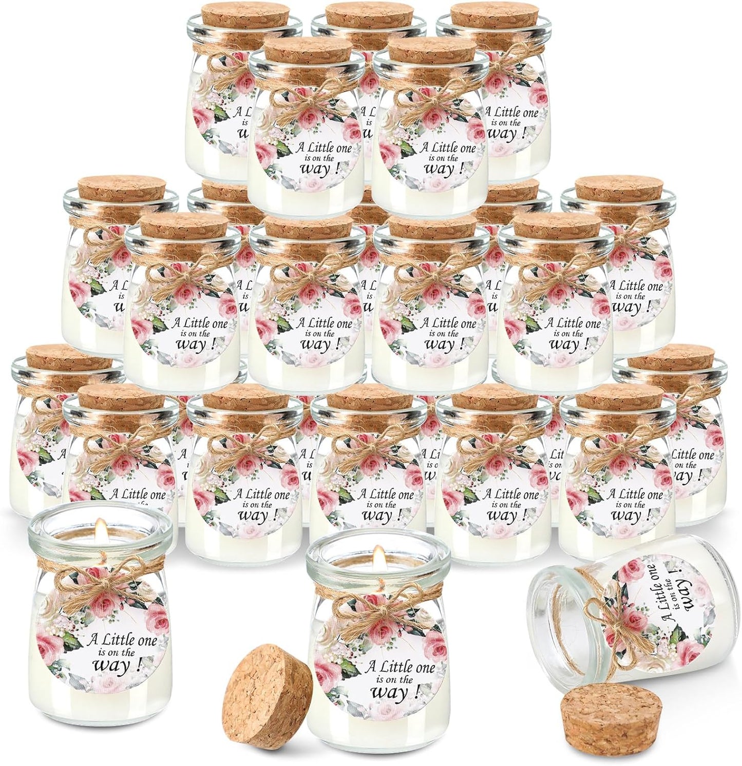 Threlaco 20 Pcs Flower Baby Shower Favors Party Candle Lavender Scented Glass Mason Jar Wax Candle Bulk for Guests Girl Boy Gender Reveal Party Gifts(Colorful)
