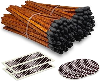 4" Brown Stick Black Tip Espresso Matches (100 Count, + Striking Stickers) | Decorative Unique & Fun for Your Home, Gifts, Accessories & Events | Premium Long Wood Safety Matches by Thankful Greetings