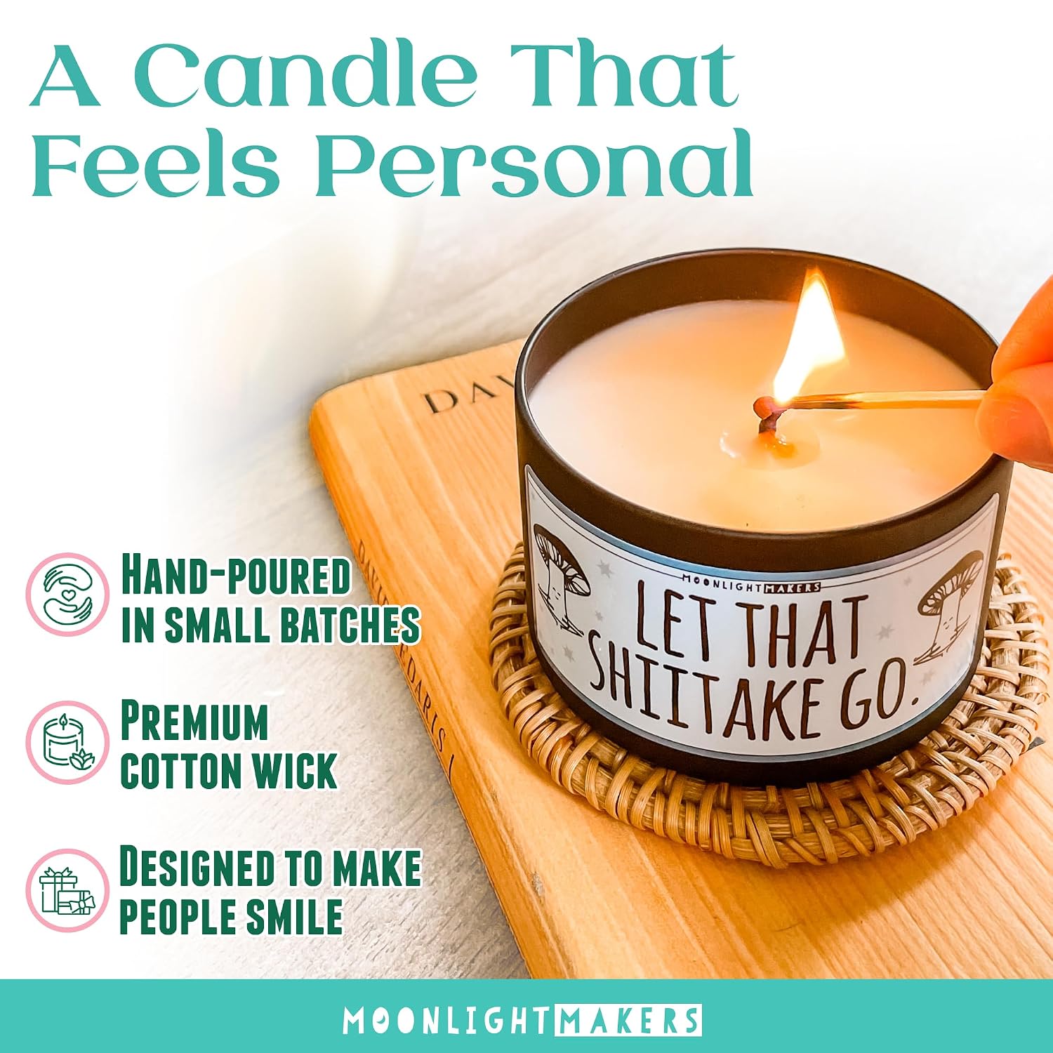 Moonlight Makers Happy Anniversary Caribbean Teakwood Scented Candle - Handmade Natural Soy Candle Wax, 25 Hour Burn Time, for Women, Unique Housewarming Gifts, Room Decor - 8oz Tin