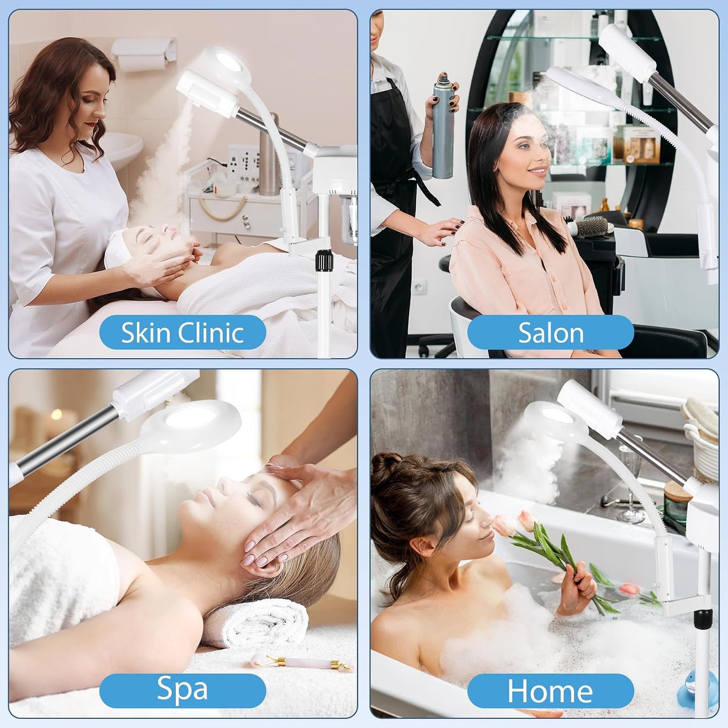 2 in 1 Facial Steamer Professional Nano Ionic Face Deep Cleansing Hydration with 5X Magnifying LED Lamp & Rolling Wheels, High Frequency, Portable Home Spa Salon Beauty Skin Care Equipment