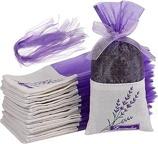 30 Pcs Empty Lavender Sachet Bags, Cotton Floral Scent Pouches with Ribbon Drawstring, Pockets for Dried Flowers Closet Air Freshener Drawer Car Potpourri Jewelry Storage