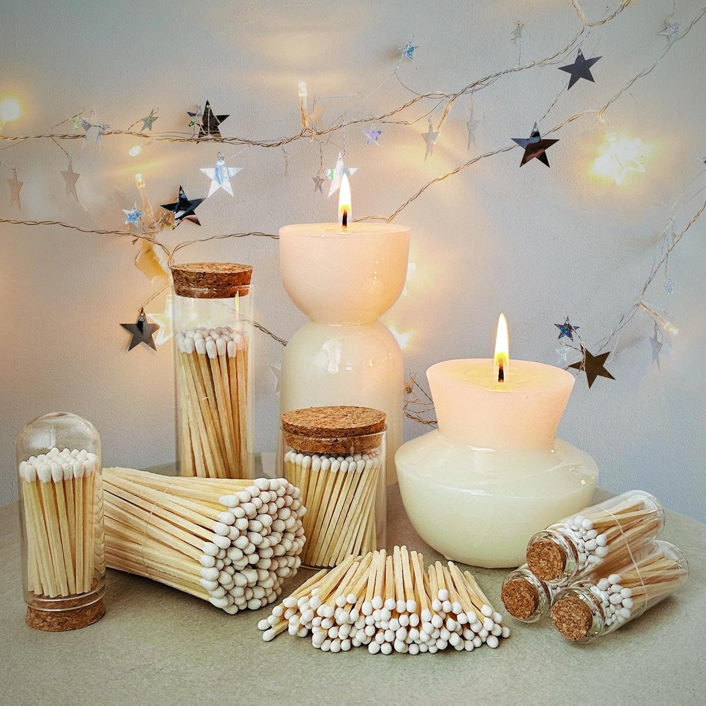 Decorative Matches in a Gold Heart Foil Glass Jar | 4" Orange Long Matches (100 match sticks) + Cork Top Glass Holder + Striker Stickers | Gifts, Décor, & Candle Accessories by Thankful Greetings USA