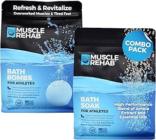 Muscle Rehab Sports Recovery Muscle Rehab Combo Handmade Bath Bombs & Soak for Athletes & Muscle Recovery- Pure Essential Oils, Packed with Arnica, Magnesium, Minerals-, White, 45 Ounce