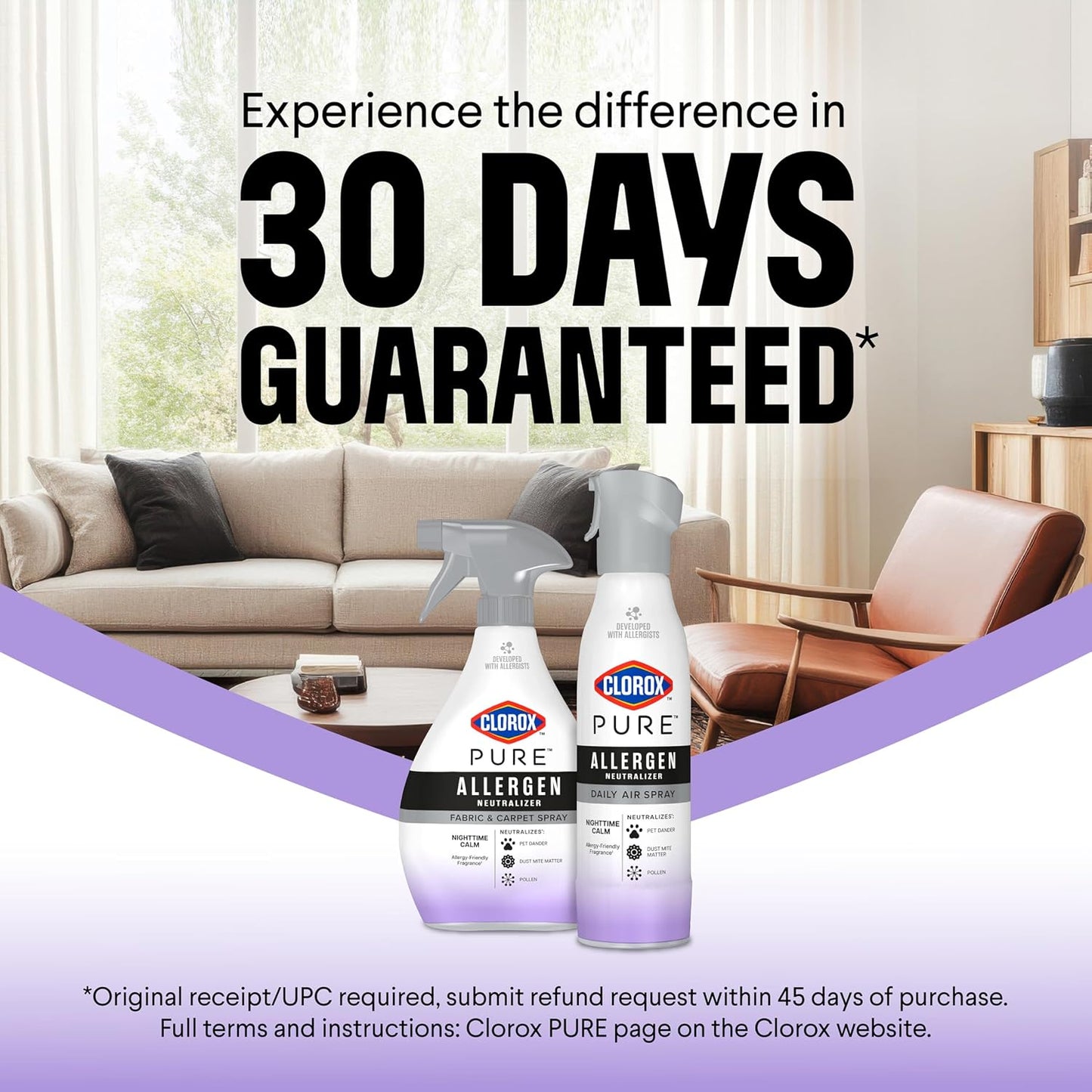 Clorox PURE Allergen Neutralizer Fabric and Carpet Spray, Nighttime Calm, 26 Fluid Ounces (Pack of 2)