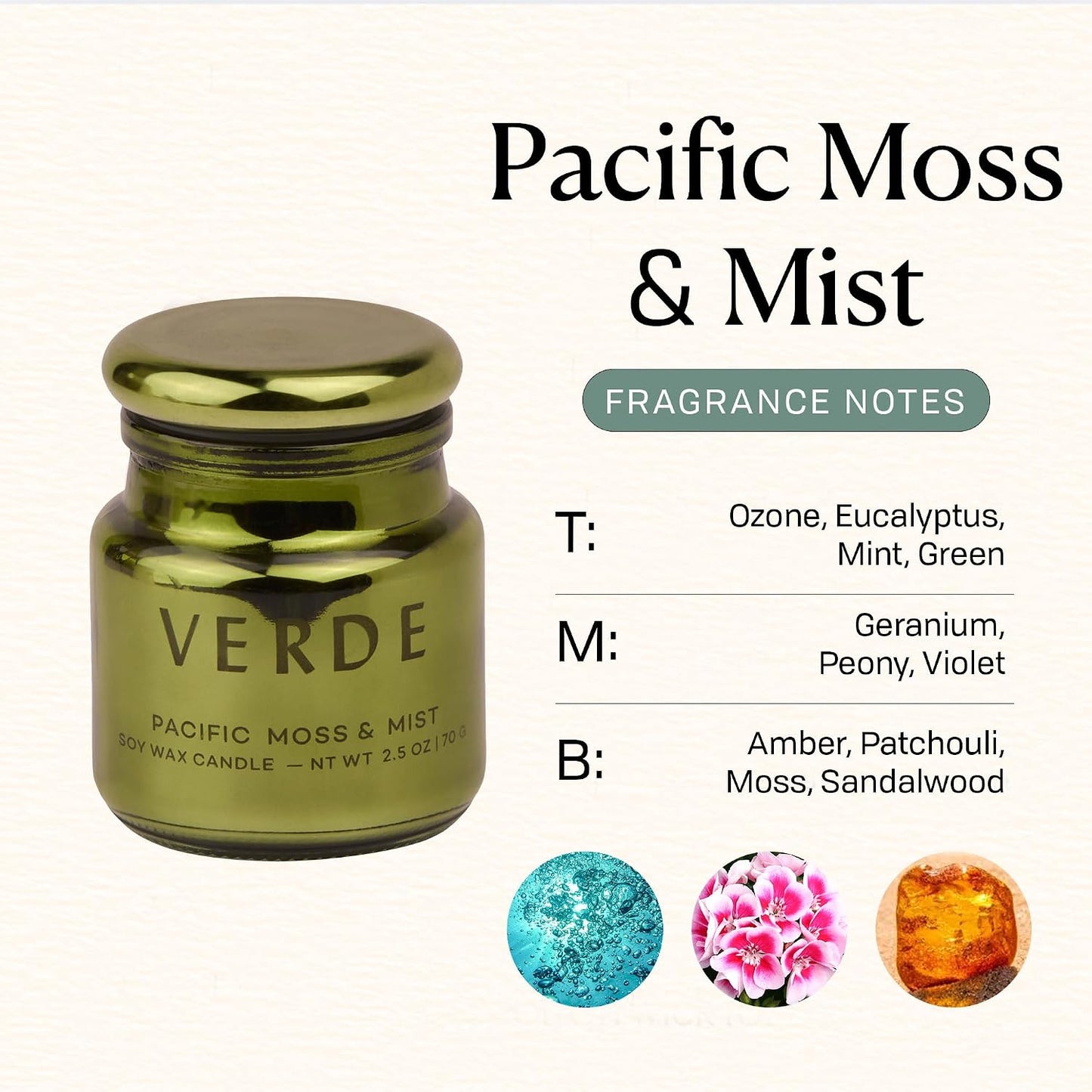 Paddywax Chroma Scented Candle with Lid in Reusable Metallic Etched Glass Jar, Clean- Burn Soy Candle with Approx. 14 Hour Burn Time, Green – Verde, Pacific Moss & Mist, 2.5 oz