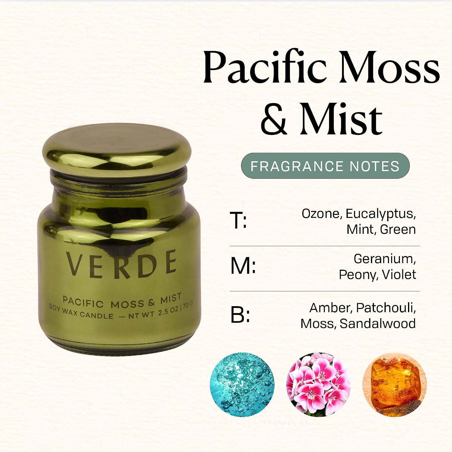 Paddywax Chroma Scented Candle with Lid in Reusable Metallic Etched Glass Jar, Clean- Burn Soy Candle with Approx. 14 Hour Burn Time, Green – Verde, Pacific Moss & Mist, 2.5 oz