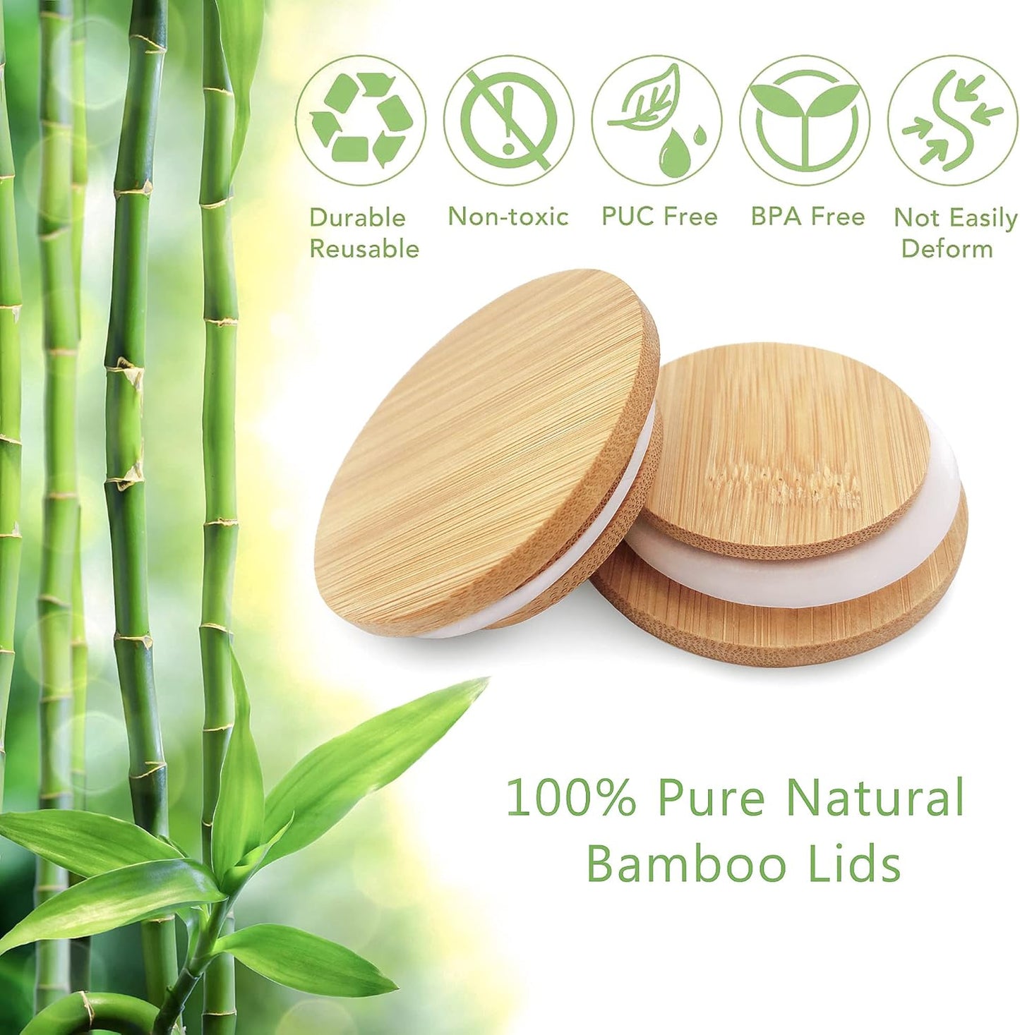 Oui Bamboo Wood Yogurt Jar Lids - 12 Pcs, Leak Proof, Equipped With Silicone Sealing Ring