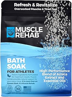 Muscle Rehab Epsom Salt Bath Soak 29 oz with Arnica - Fast-Dissolving Bath Salts for Muscle Relief and Recovery - Cooling Formula - Made in USA