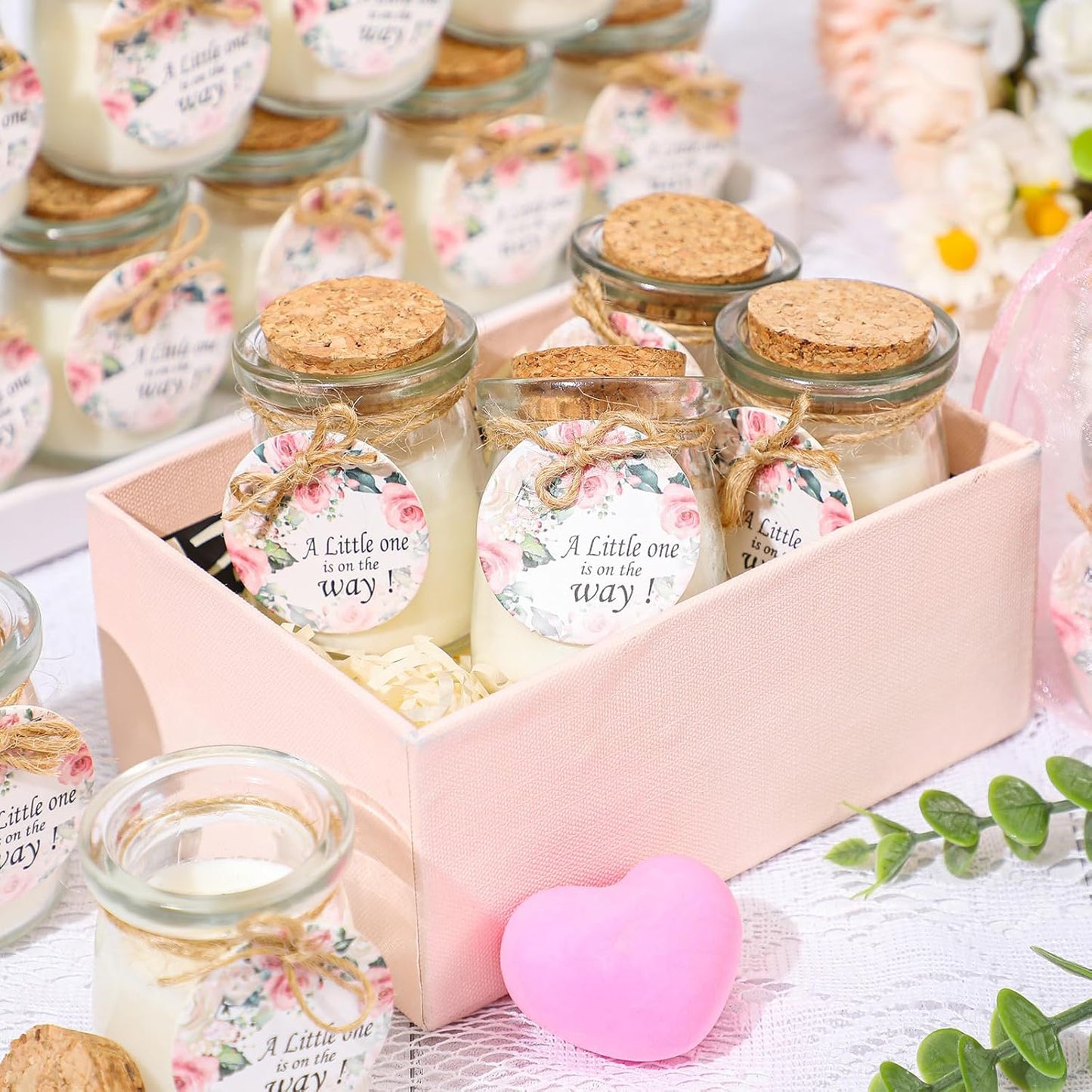 Threlaco 20 Pcs Flower Baby Shower Favors Party Candle Lavender Scented Glass Mason Jar Wax Candle Bulk for Guests Girl Boy Gender Reveal Party Gifts(Colorful)