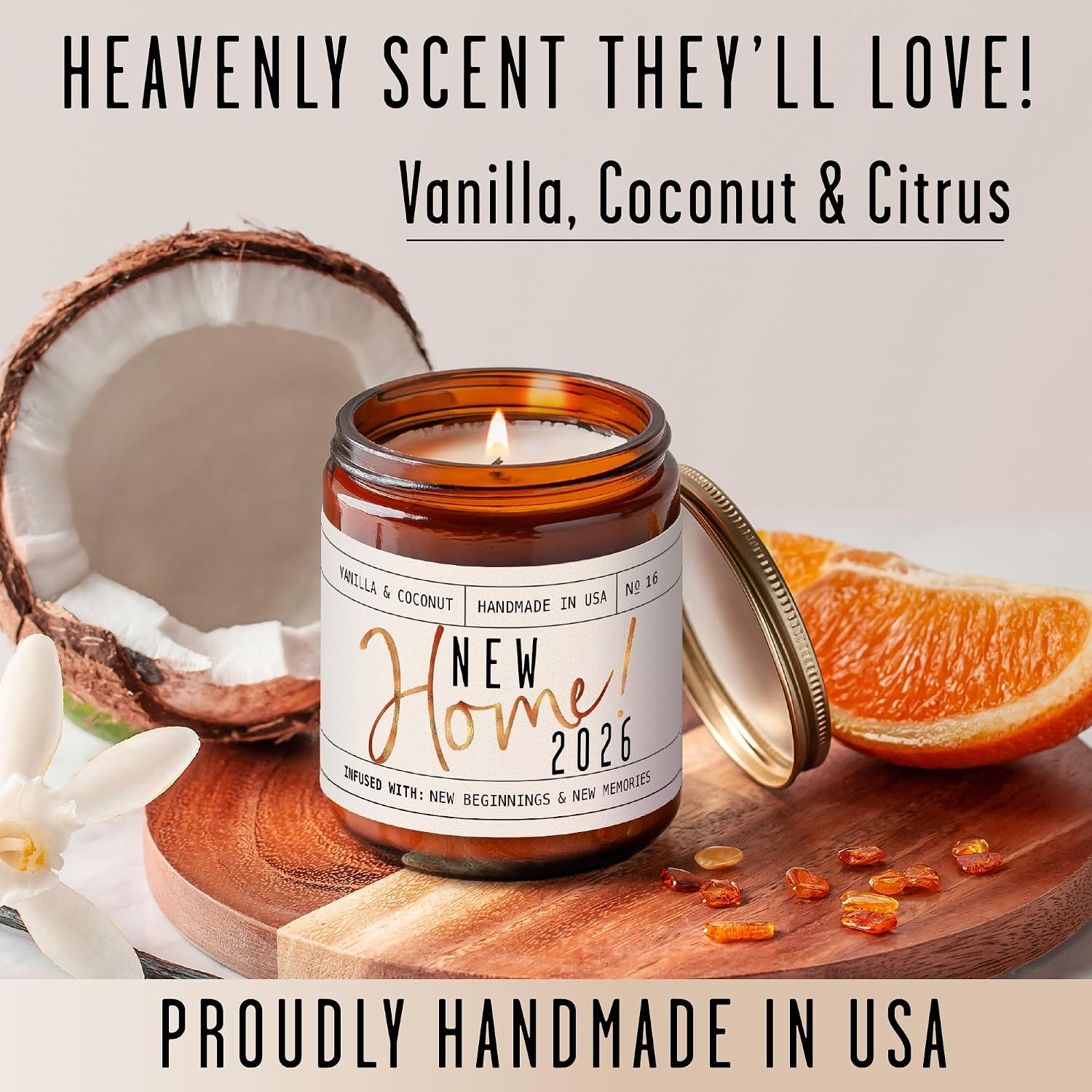 House Warming Gifts New Home, Housewarming Gifts New Home '2026' Soy Candle, w/Vanilla, Coconut & Vetiver I for New House, New House Gift I 9oz Jar, 50Hr Burn, Made in USA