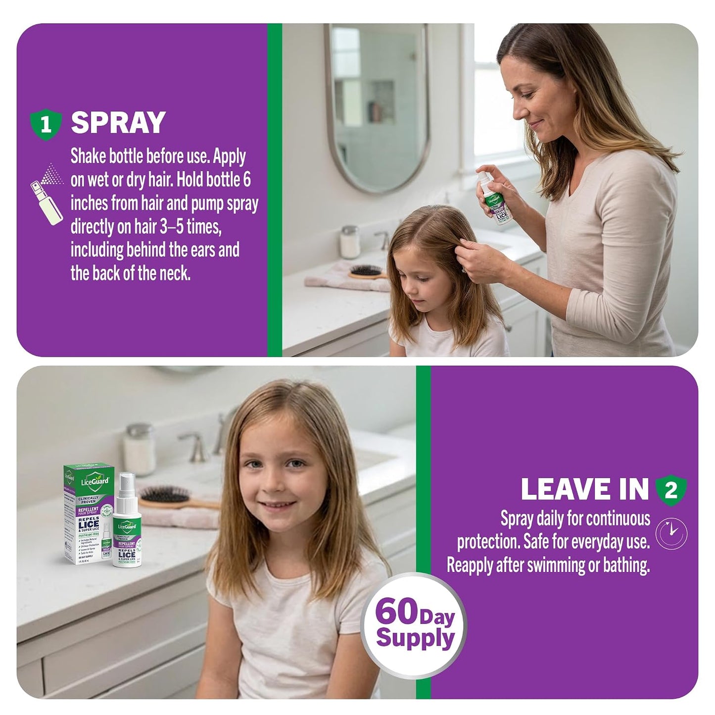 LiceGuard Lice Spray, 1 Fl Oz, Concentrated, Preventative Lice Treatment for Kids & Adults, Clinically Tested to Provide 24Hr Egg & Nit Protection, Made with Natural Ingredients, Gentle for Daily Use