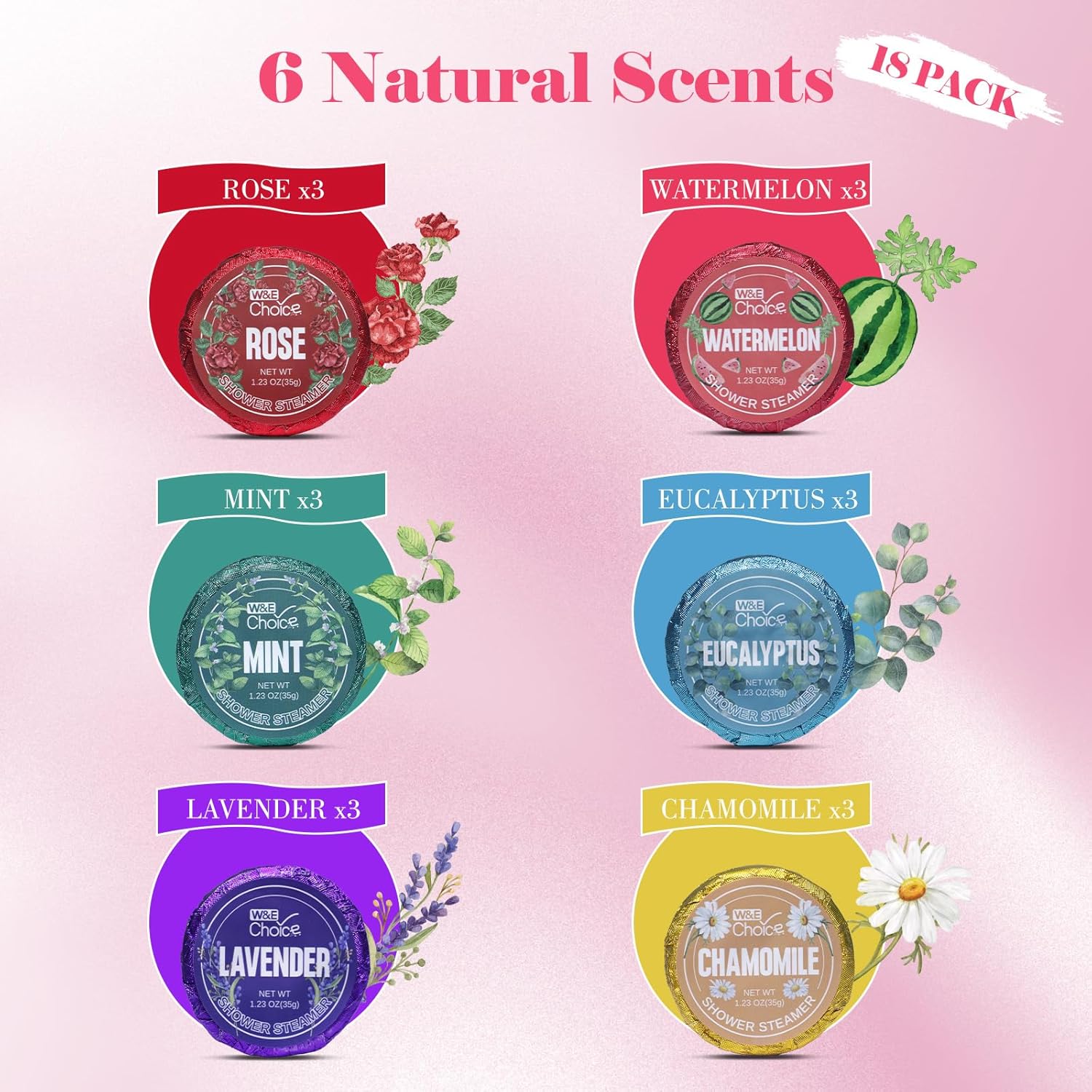 W&E Choice Shower Steamers Aromatherapy 18 Pcs- Shower Bombs with Natural Essential Oils for Daily Relaxation & Stress Relief, Gift for Women & Men, Mom, Teen
