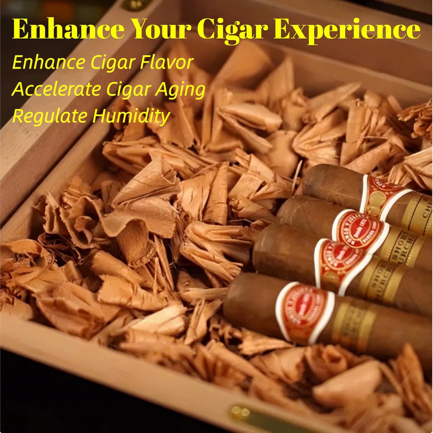 Spanish Cedar Wood Shavings for Cigar Humidors & Boxes - 2oz Humidor Accessories for Cigar Storage (with 2 Sachet)