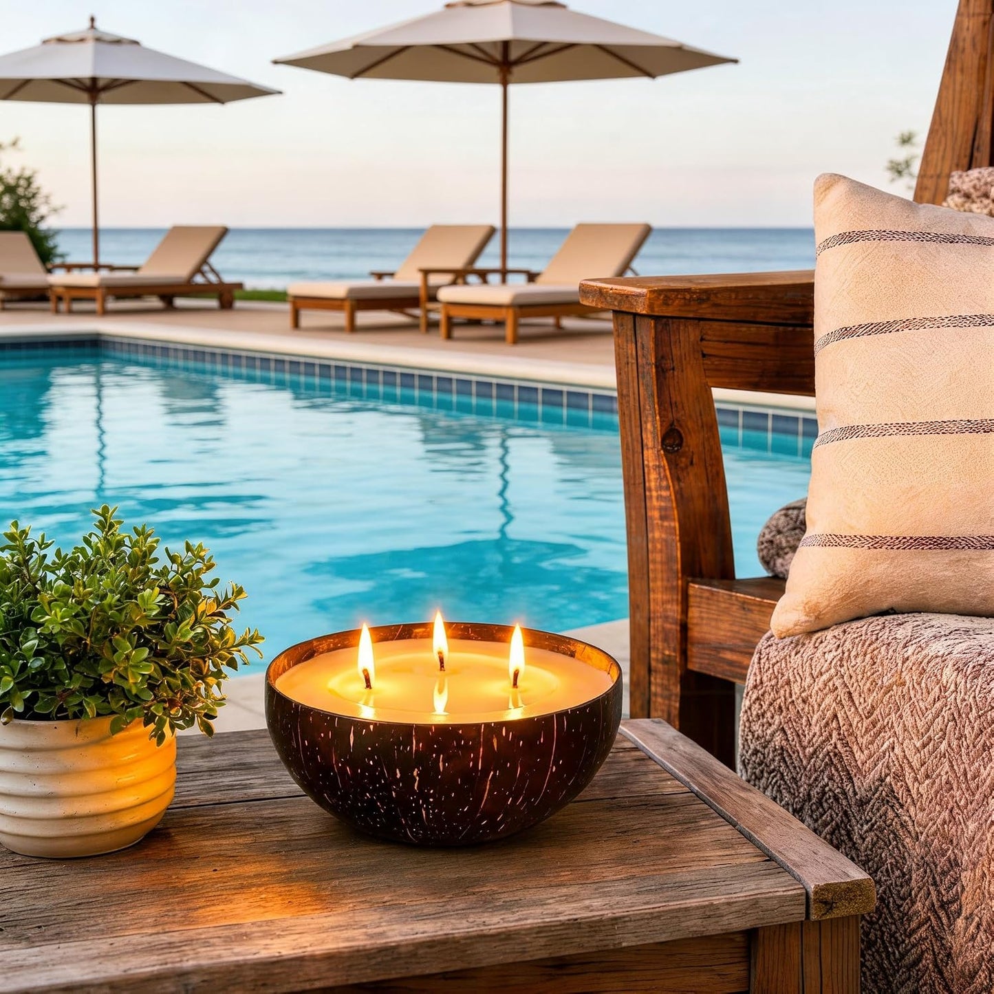 Viyffo 18oz Large Citronella Candles Outdoor, 3 Wick Citronella Candle, Natural Coconut Shell Jar, Non Toxic Soy Candle for Patio, Backyard, Deck & Camping, Rustic Decor Gift (with Fireproof Mat)