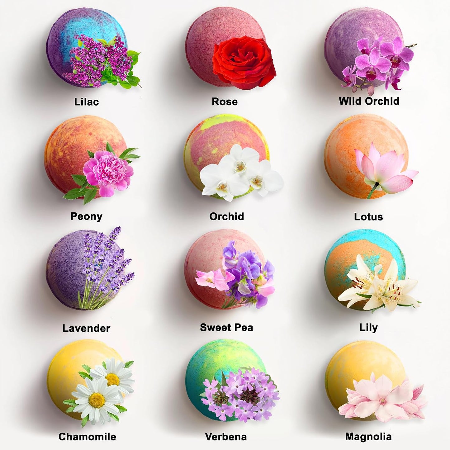 Aqua Elegante Flower Bath Bombs Gift Set - 12 Large Bathbombs for Women with Scented Essential Oils and Moisturizing Shea Butter, No Stain, Natural, Vegan Spa Present for Mom, Wife, Girlfriend