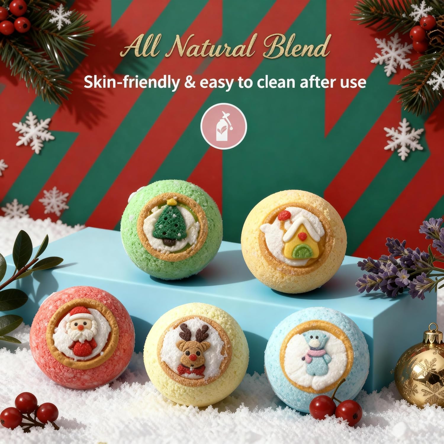 Christmas Surprise Bath Bomb, Bath Bombs with Surprise Inside – Holiday Gift Set, Festive Bath Fizzies for Relaxing Soak, Natural & Skin-Friendly Bath Balls
