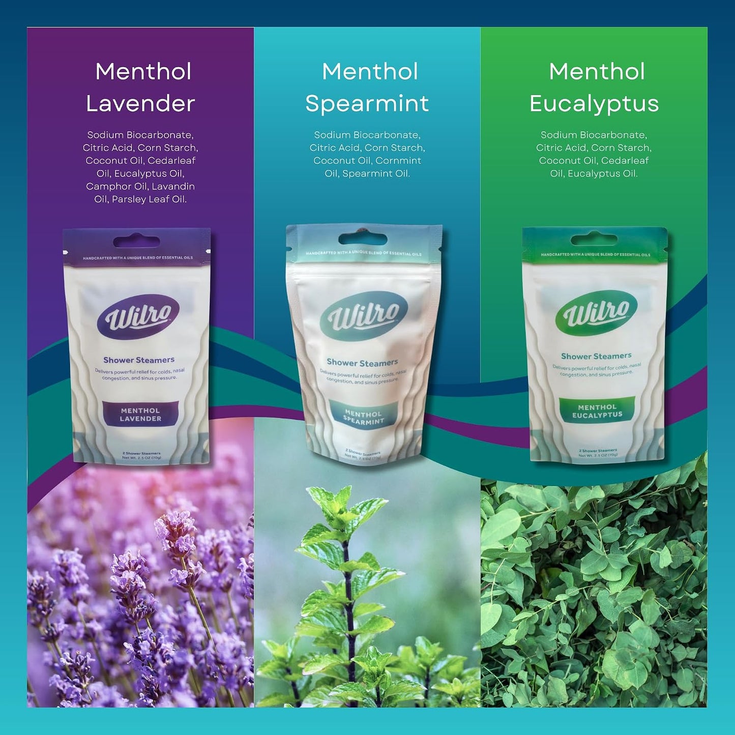 Wilro Soothing, Aromatic Shower Steamers, 3 Pack, Menthol Lavender (6 Steamers), Made in The USA