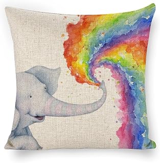 Elephant Gifts for Women Sprays Rainbow Throw Pillow Cover 18x18 Pillow Caese Home Decor Linen Pillowcase for Sofa Car Bedroom Cushion Cover
